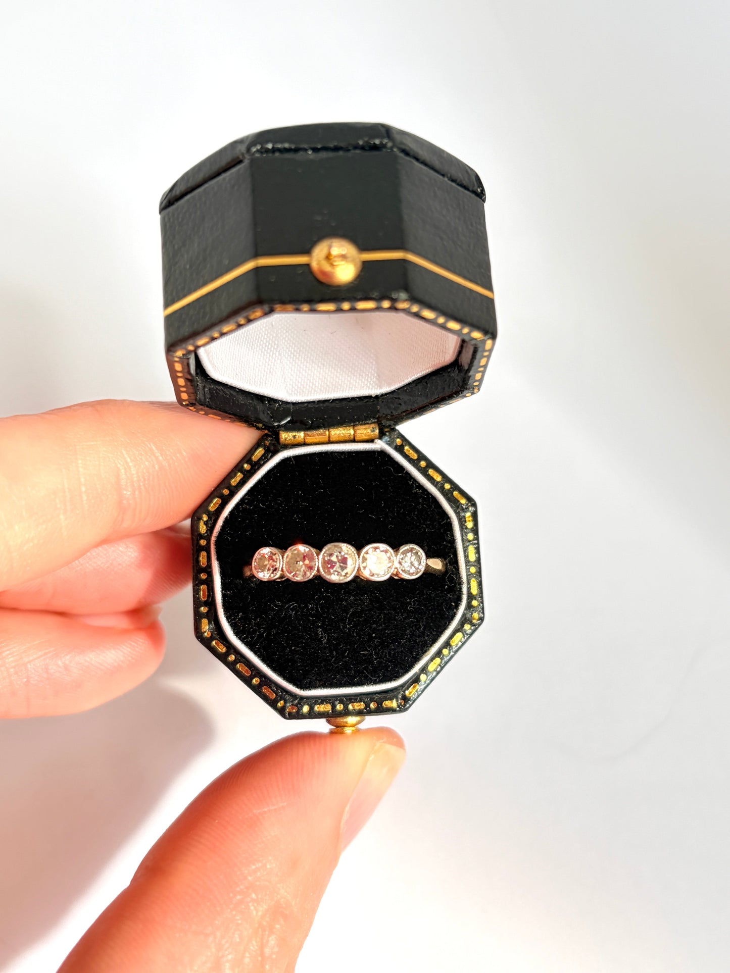 Antique, Edwardian, 18ct Gold and Platinum, Five Stone Diamond Ring