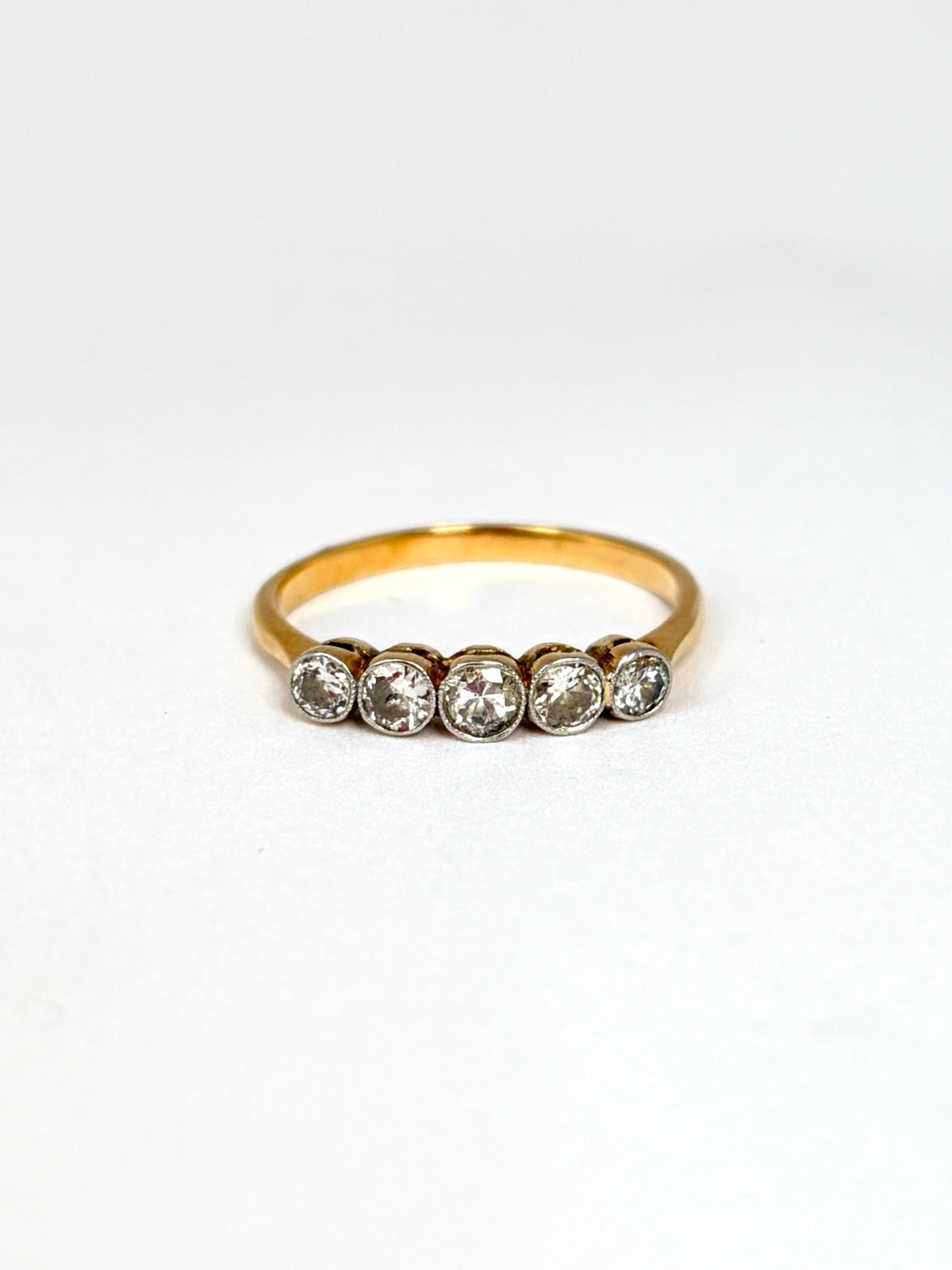 Antique, Edwardian, 18ct Gold and Platinum, Five Stone Diamond Ring