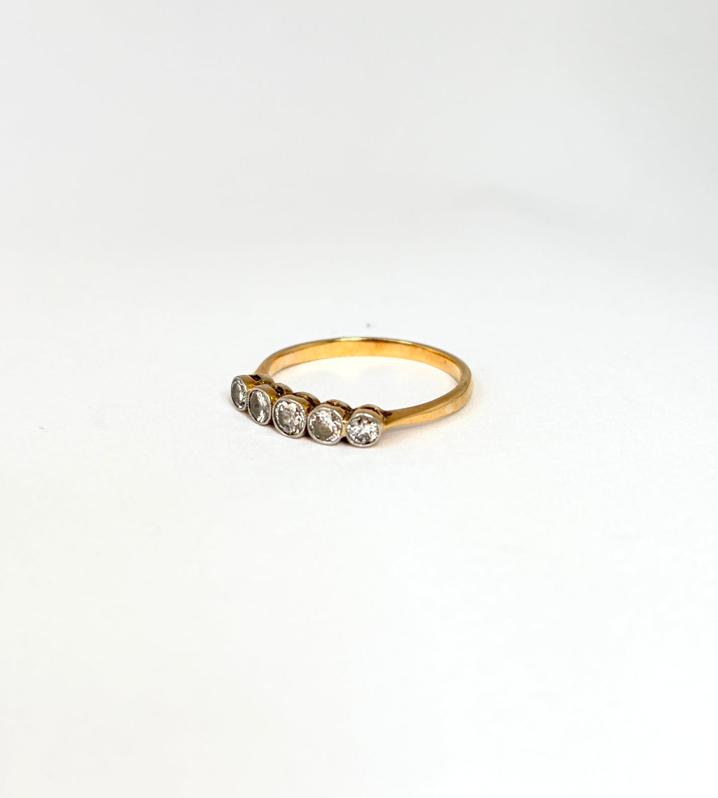 Antique, Edwardian, 18ct Gold and Platinum, Five Stone Diamond Ring