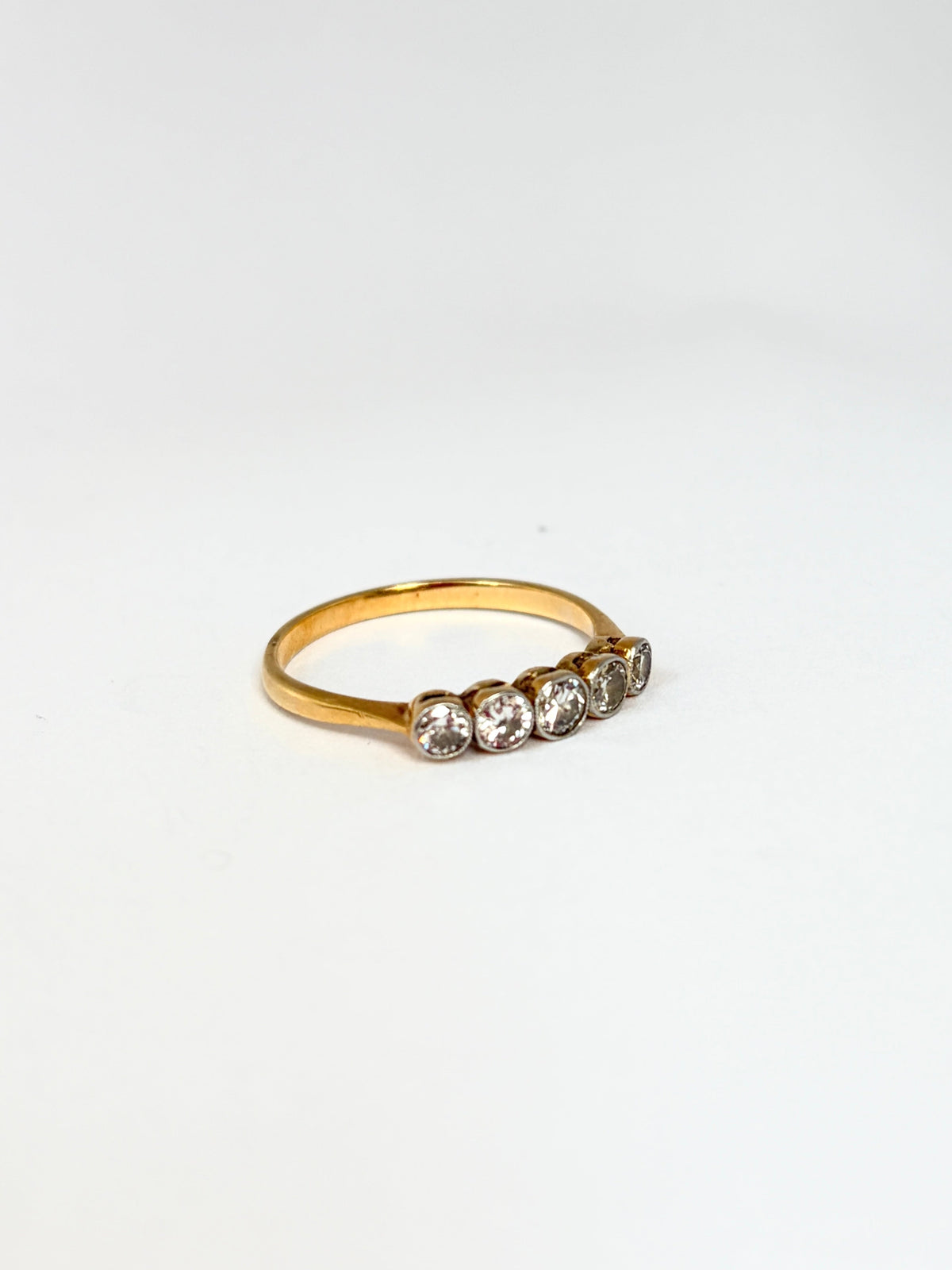 Antique, Edwardian, 18ct Gold and Platinum, Five Stone Diamond Ring
