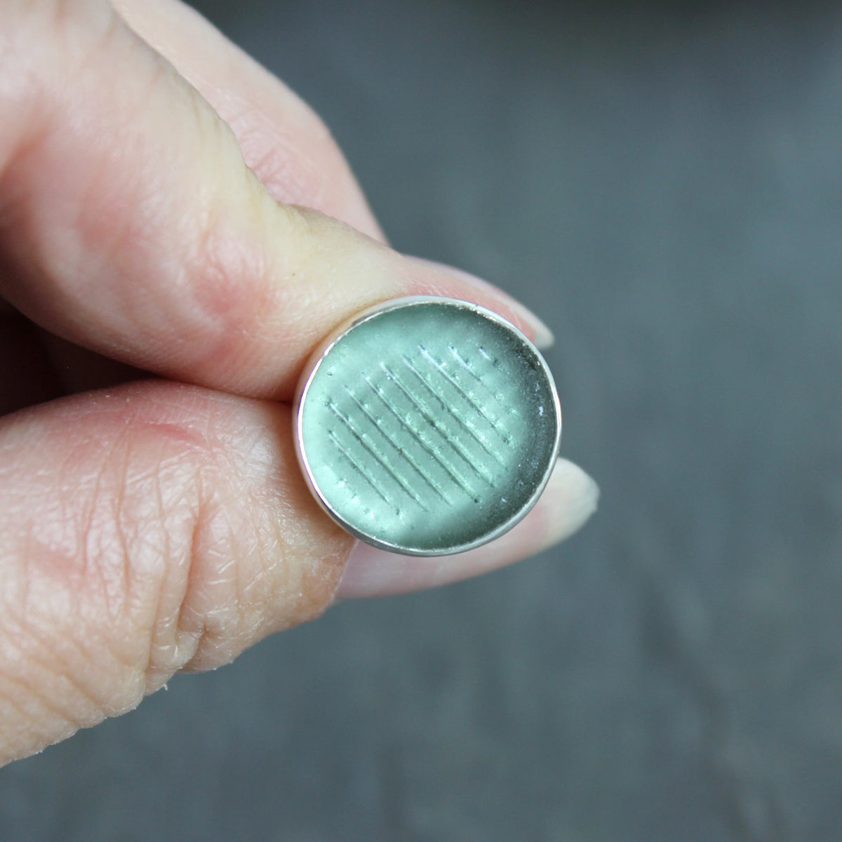 Sage Green Ohajiki Marble Sea Glass Ring | Handmade | Sterling Silver | Size 5 3/4