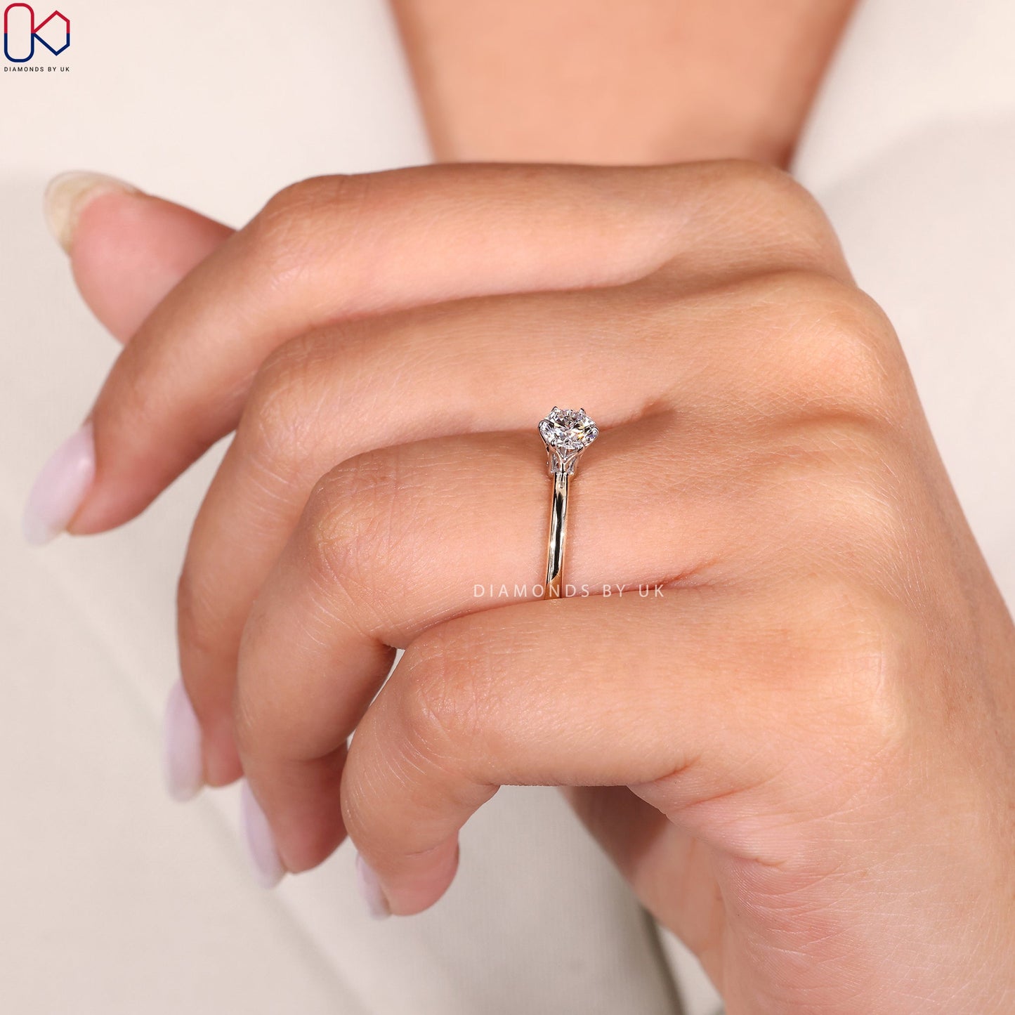 White And Yellow Gold Solitaire Diamond Engagement Ring