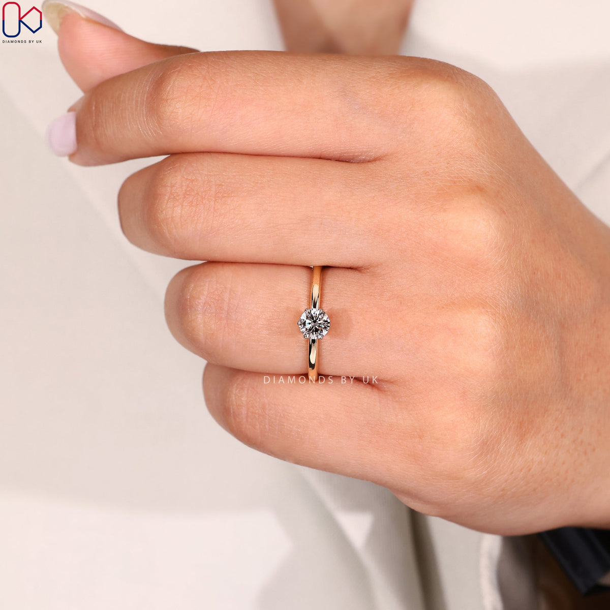 White And Yellow Gold Solitaire Diamond Engagement Ring