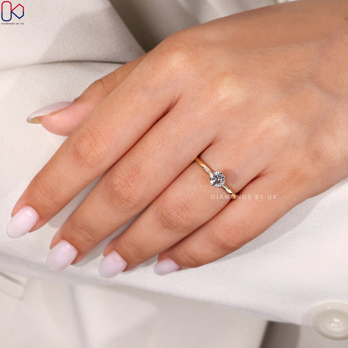 White And Yellow Gold Solitaire Diamond Engagement Ring