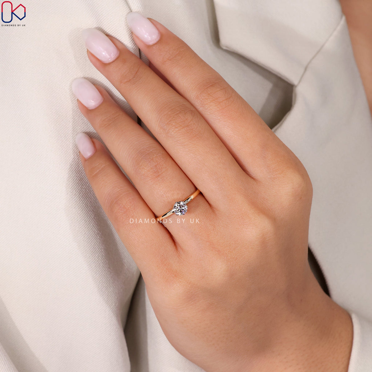White And Yellow Gold Solitaire Diamond Engagement Ring