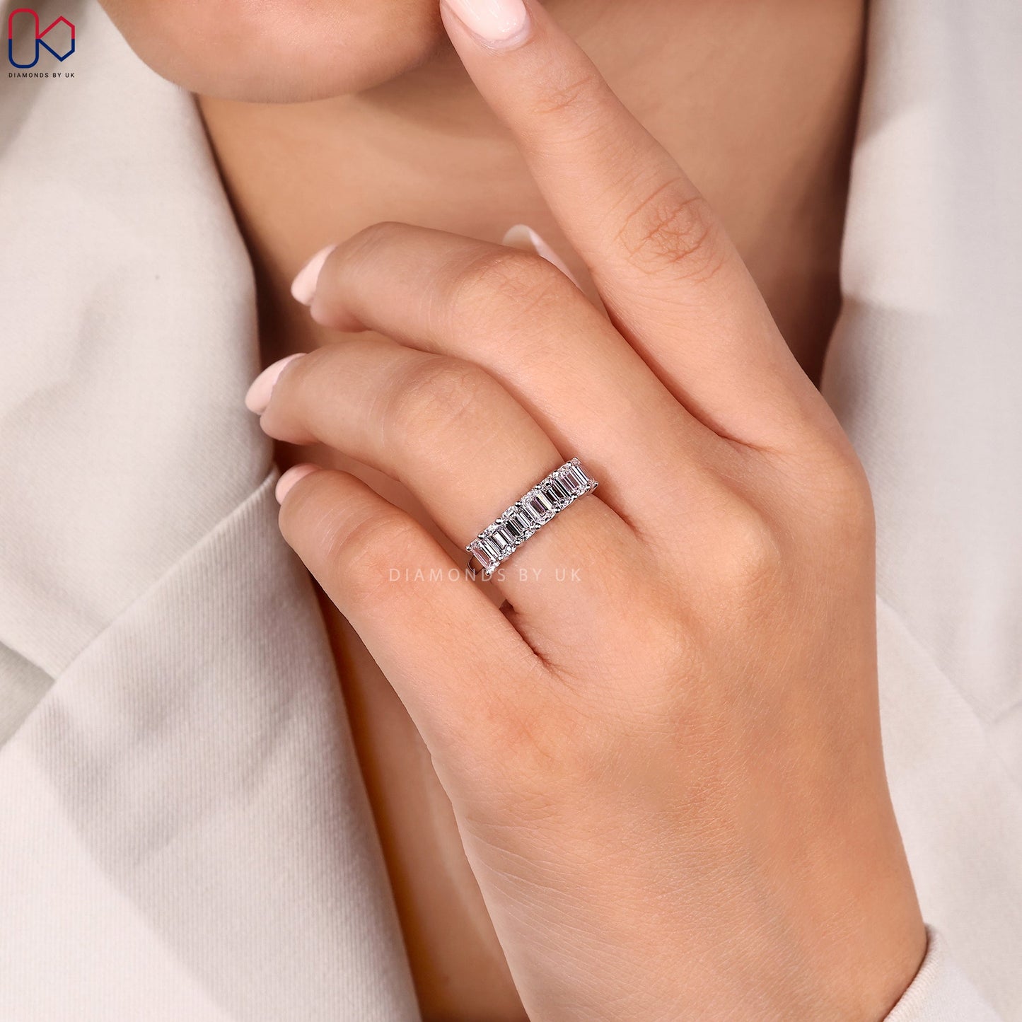 Half Eternity Emerald Cut Diamond Band