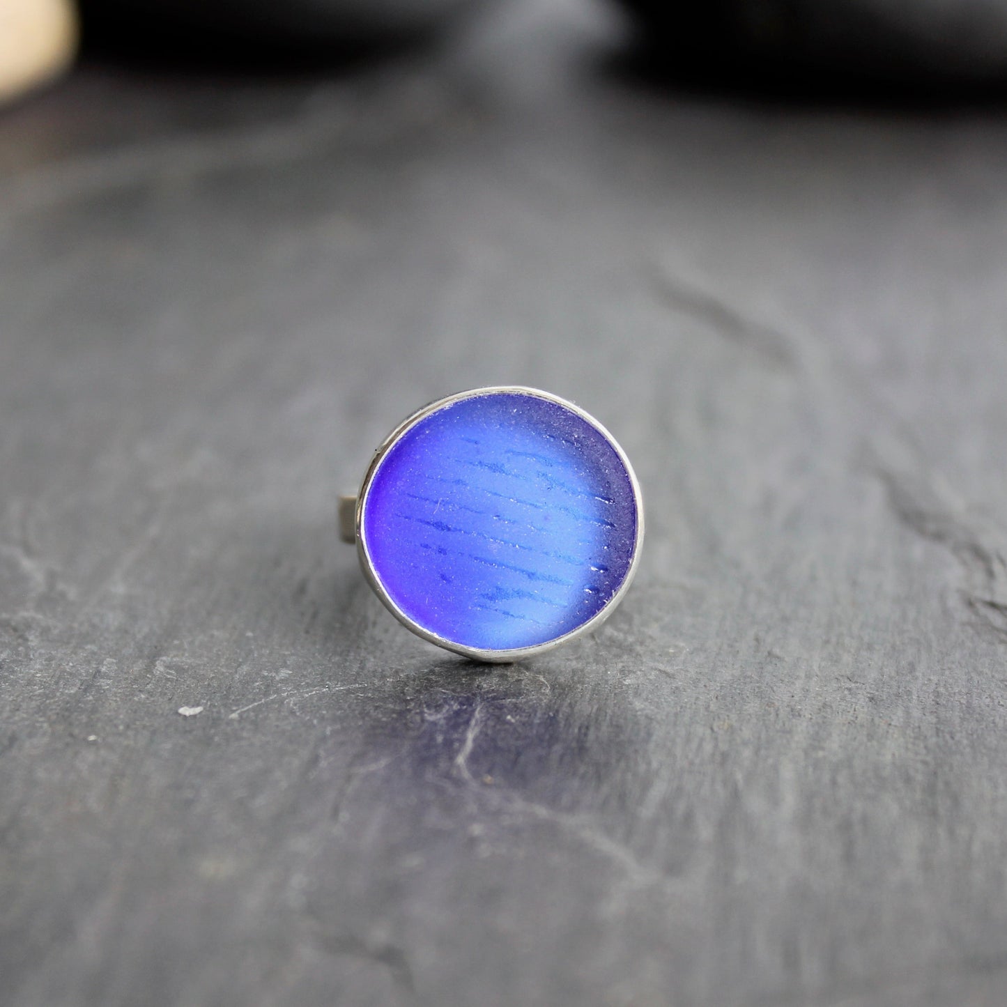Rare Cobalt Blue Japanese Ohajiki Sea Glass Ring | Sterling Silver | Size 7