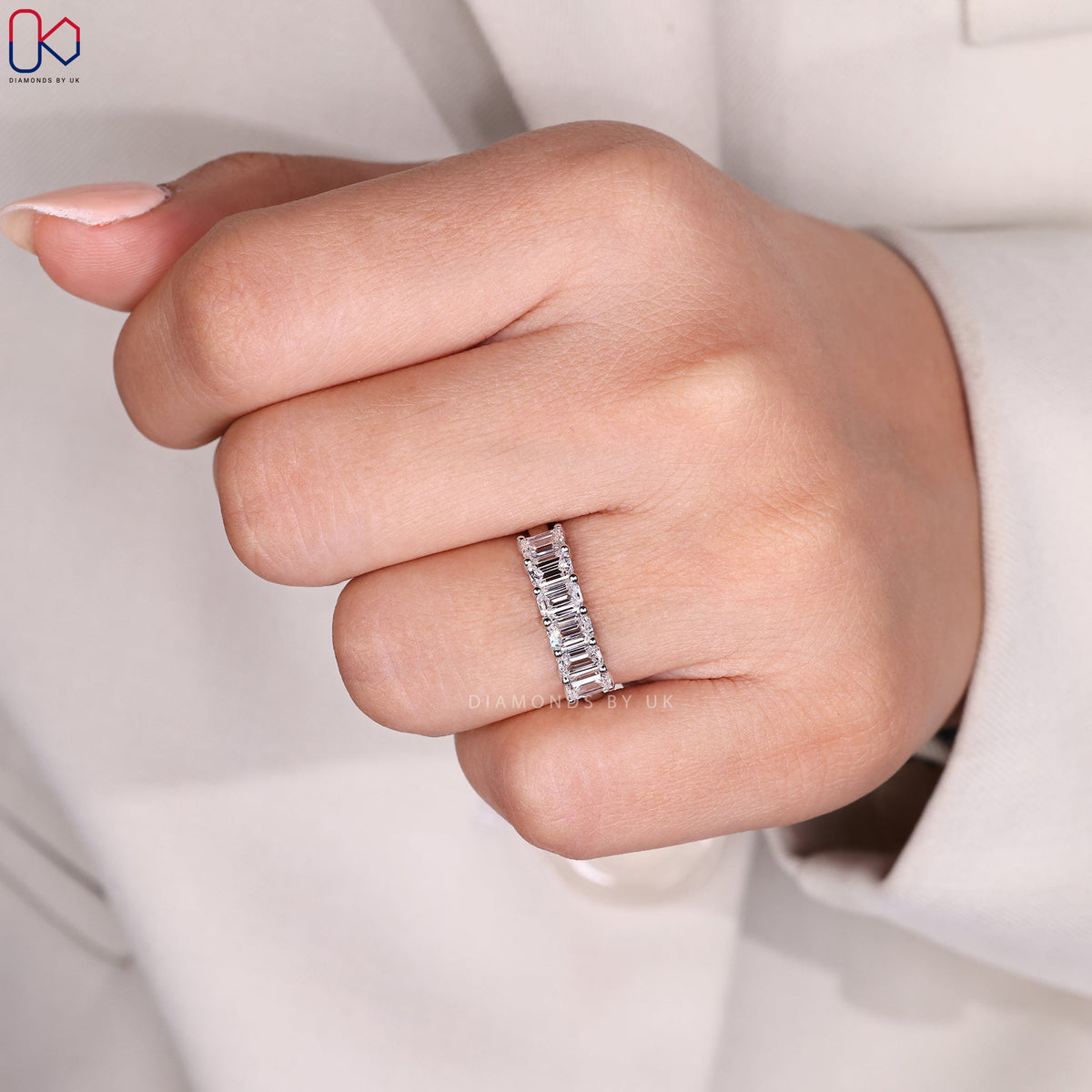 Half Eternity White Gold Emerald Cut Wedding Band