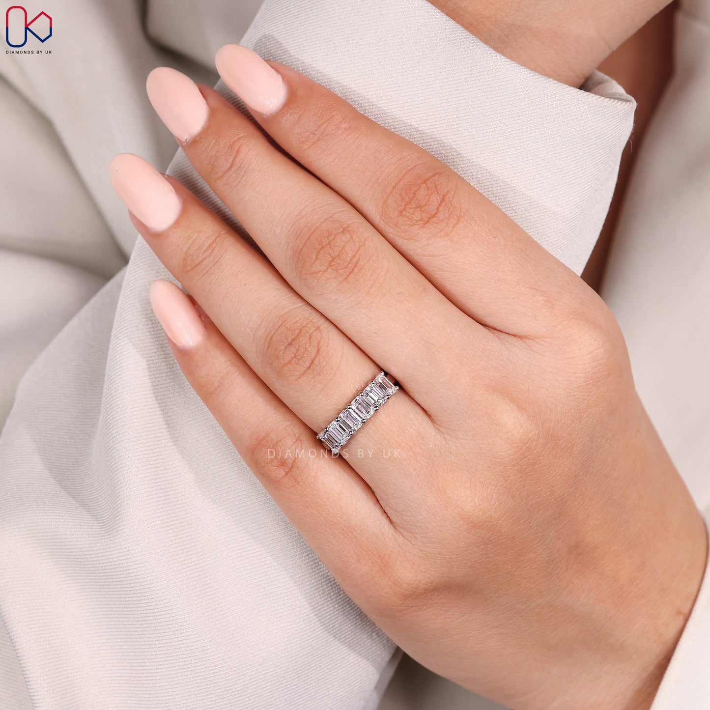 Half Eternity White Gold Emerald Cut Wedding Band