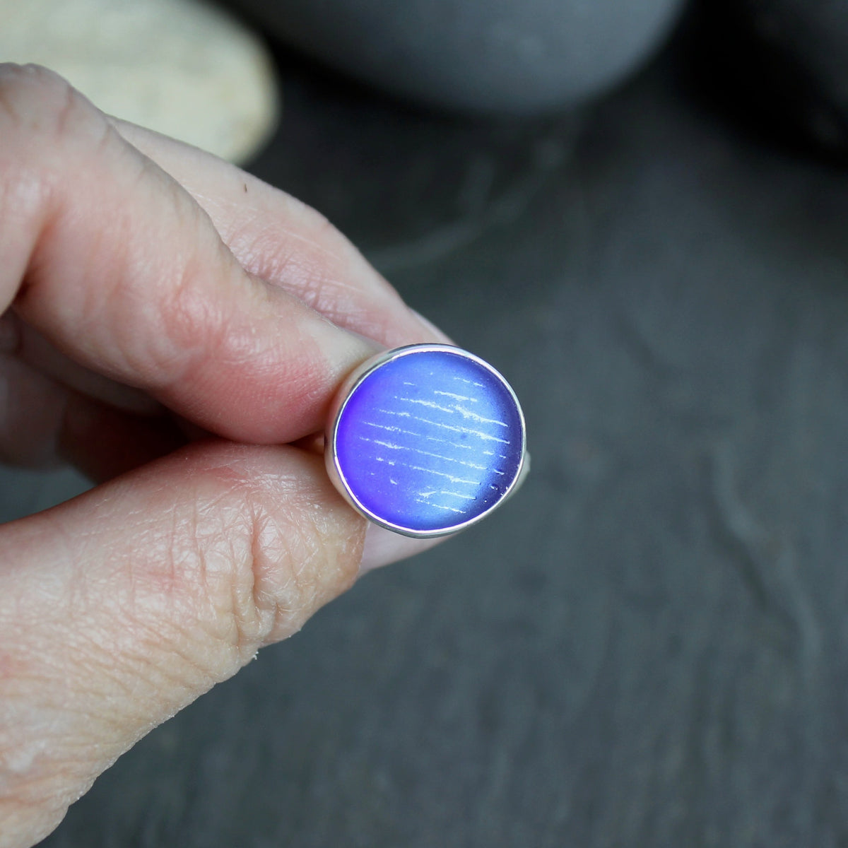 Rare Cobalt Blue Japanese Ohajiki Sea Glass Ring | Sterling Silver | Size 7