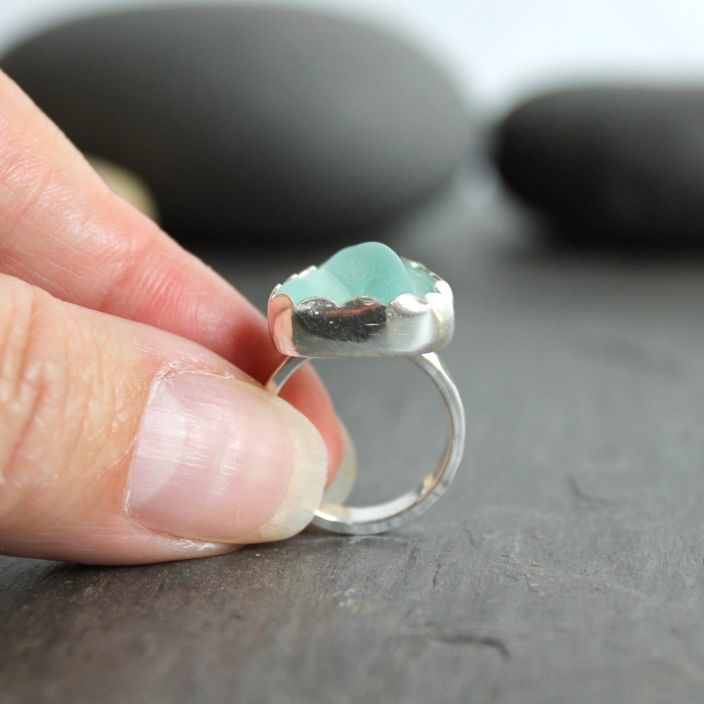 Pale Turquoise Blue Sea Glass Ring | Handmade | Sterling Silver | Size 5 1/4