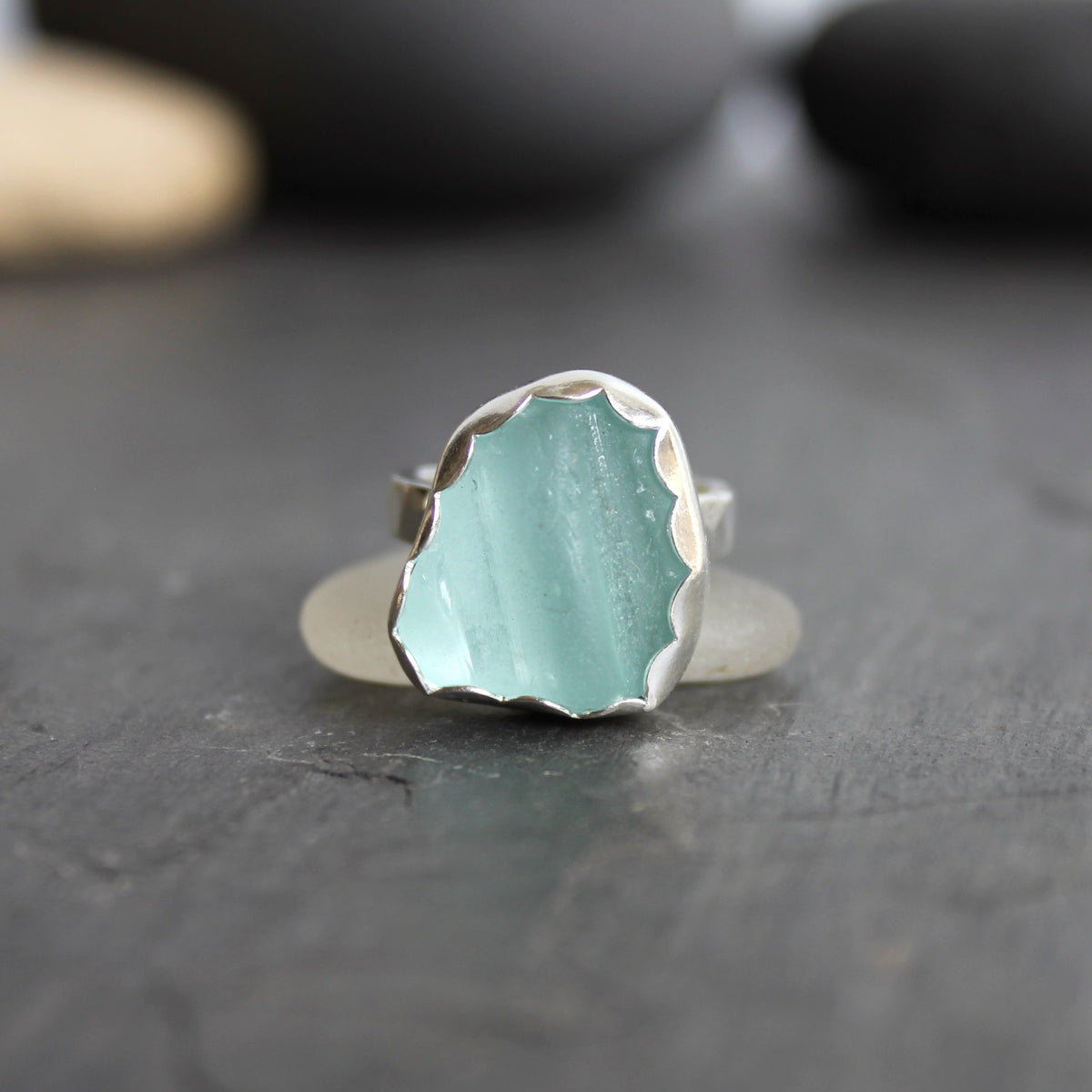 Pale Turquoise Blue Sea Glass Ring | Handmade | Sterling Silver | Size 5 1/4