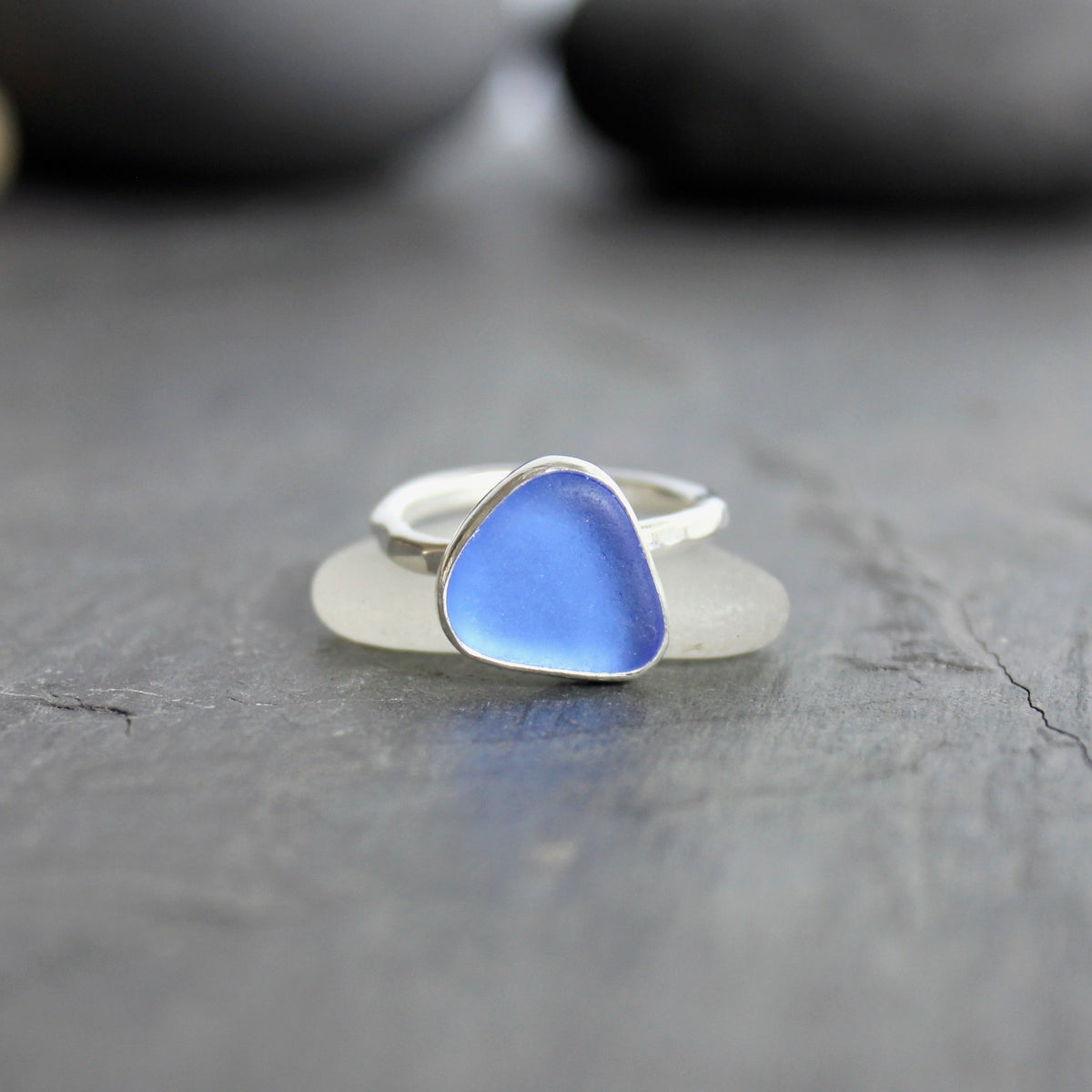 Dainty Cornflower Blue Sea Glass Ring | Handmade | Sterling Silver | Size 6