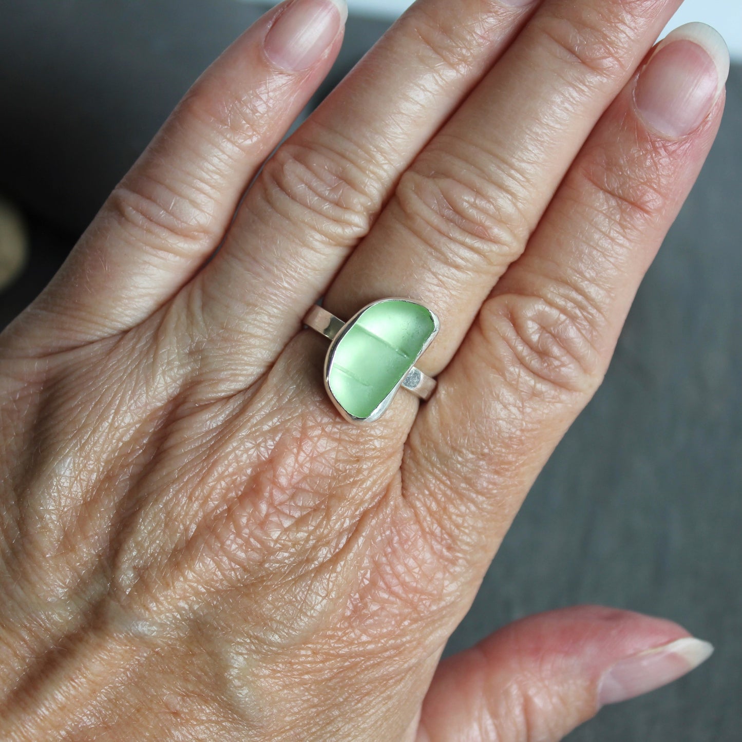 Pale Yellow UV Uranium Sea Glass Ring | Sterling Silver | Handmade | Size 7 3/4