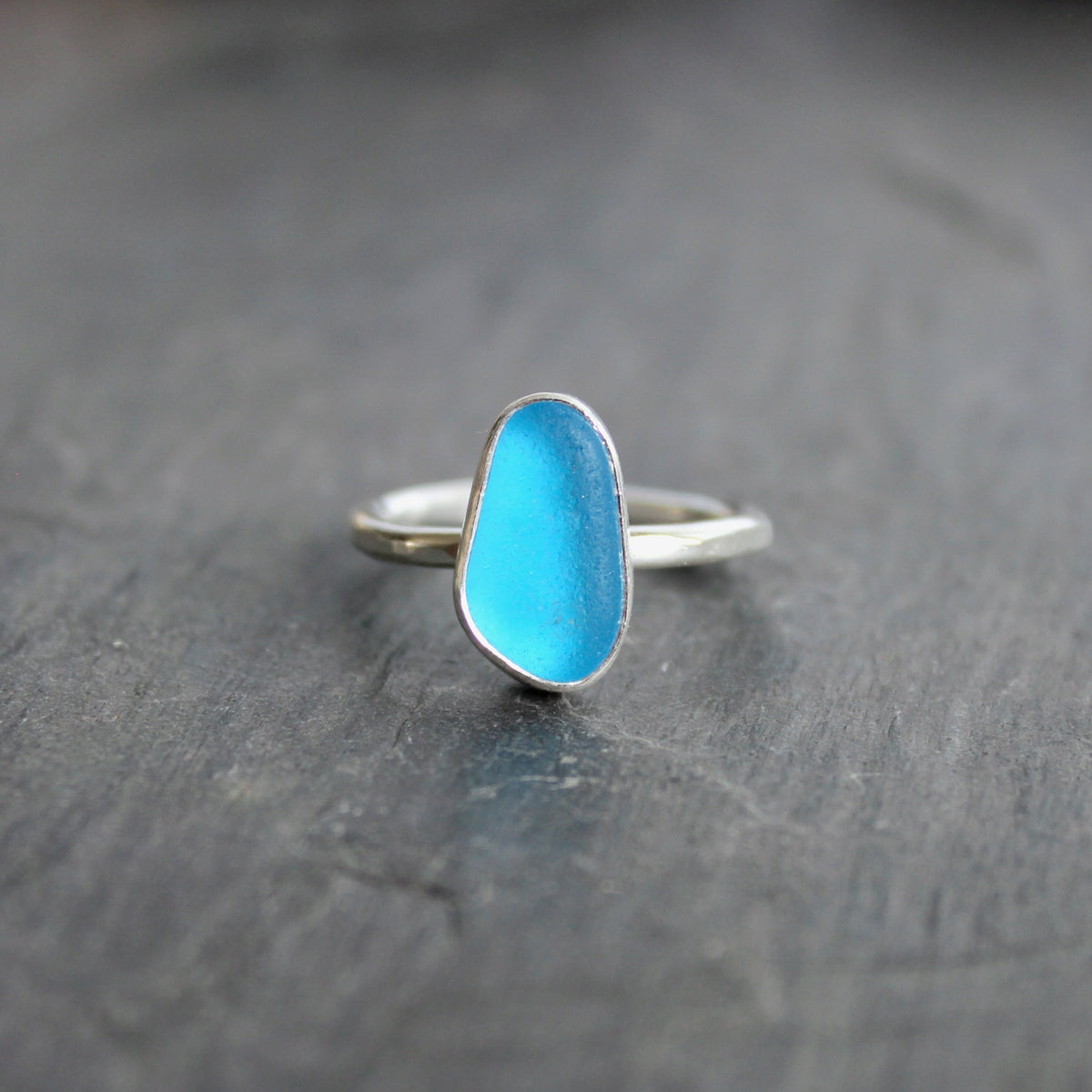 Bright Electric Blue Sea Glass Ring | Handmade | Sterling Silver | Size 7 3/4