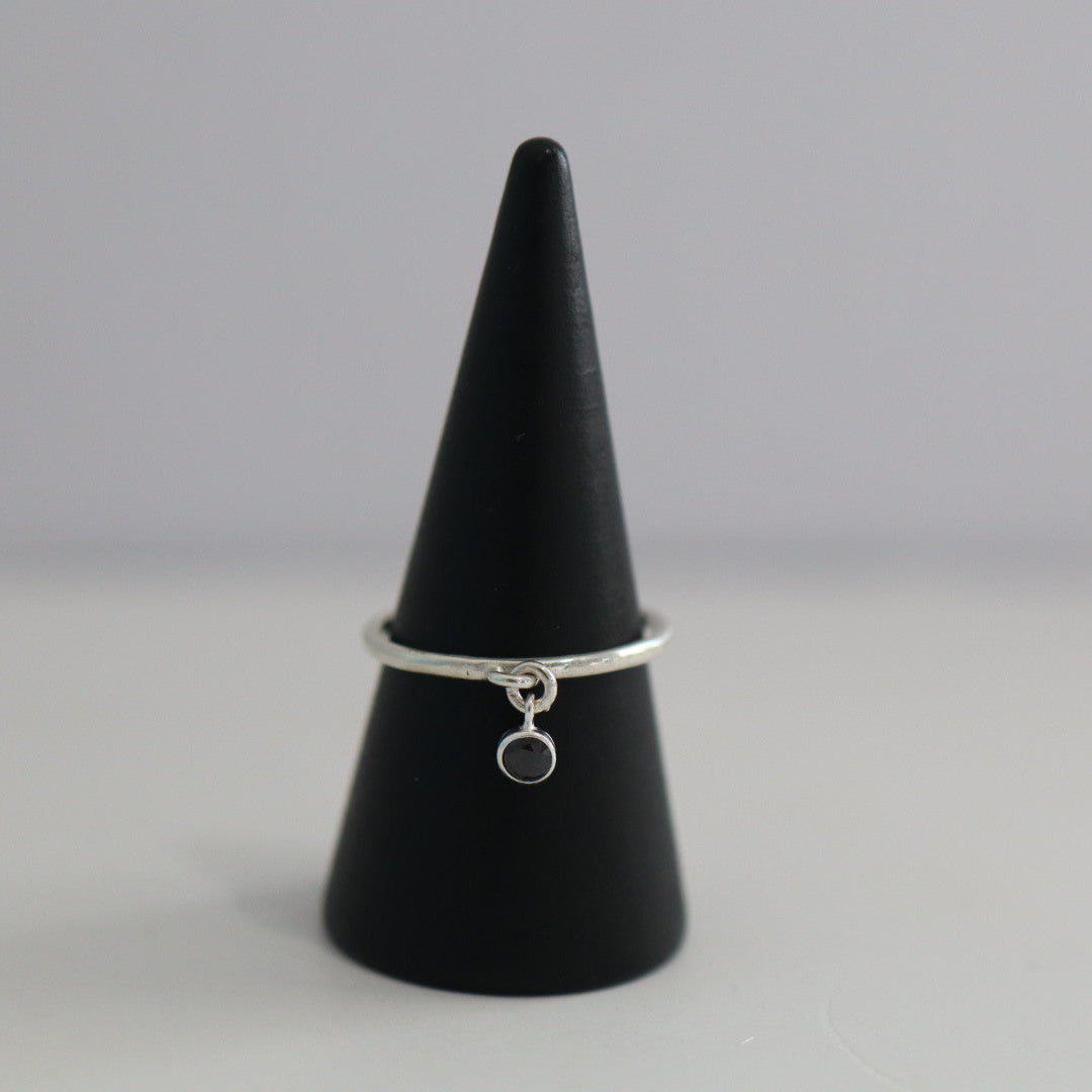 Cubic Zirconia Charm Stacking Ring - Clear Or Black Charm - in Sterling Silver
