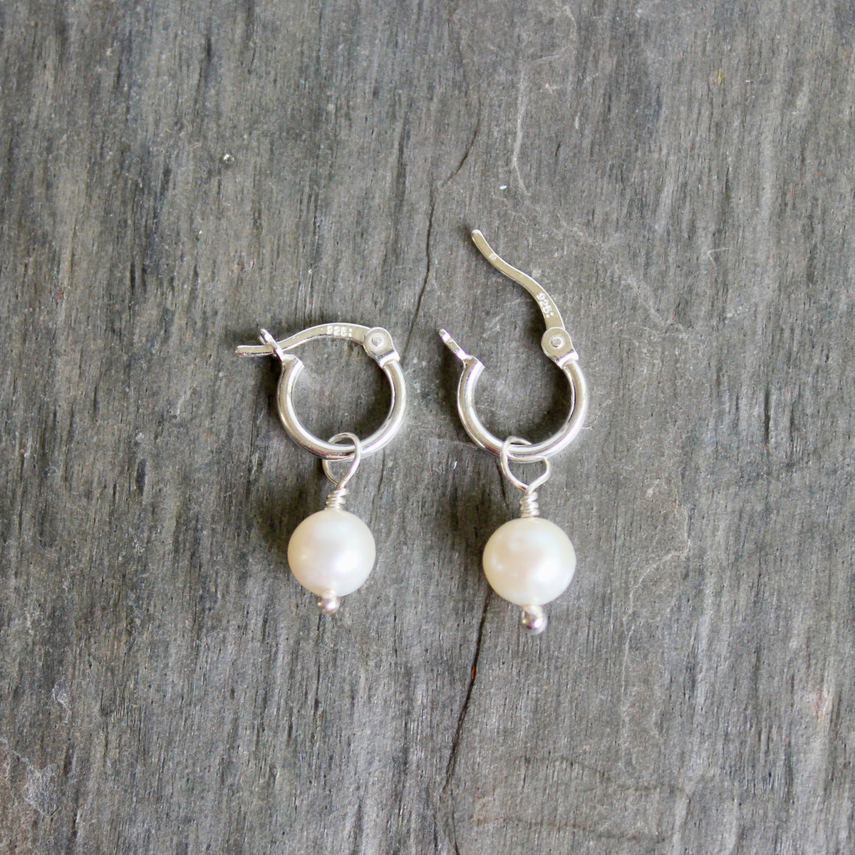 Sterling Silver Hoop Earrings with Freshwater Pearl Drop 10mm | Handmade | Sterling Silver