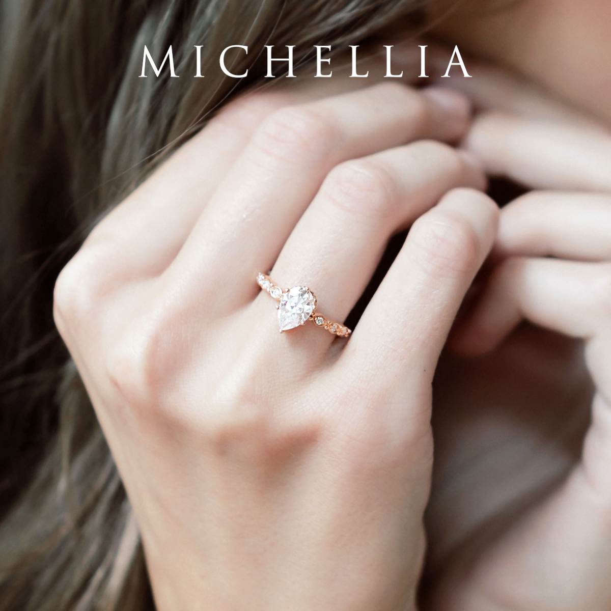 [Emelia] Vintage Classic Crown Pear Cut Engagement Ring in Diamond / Moissanite