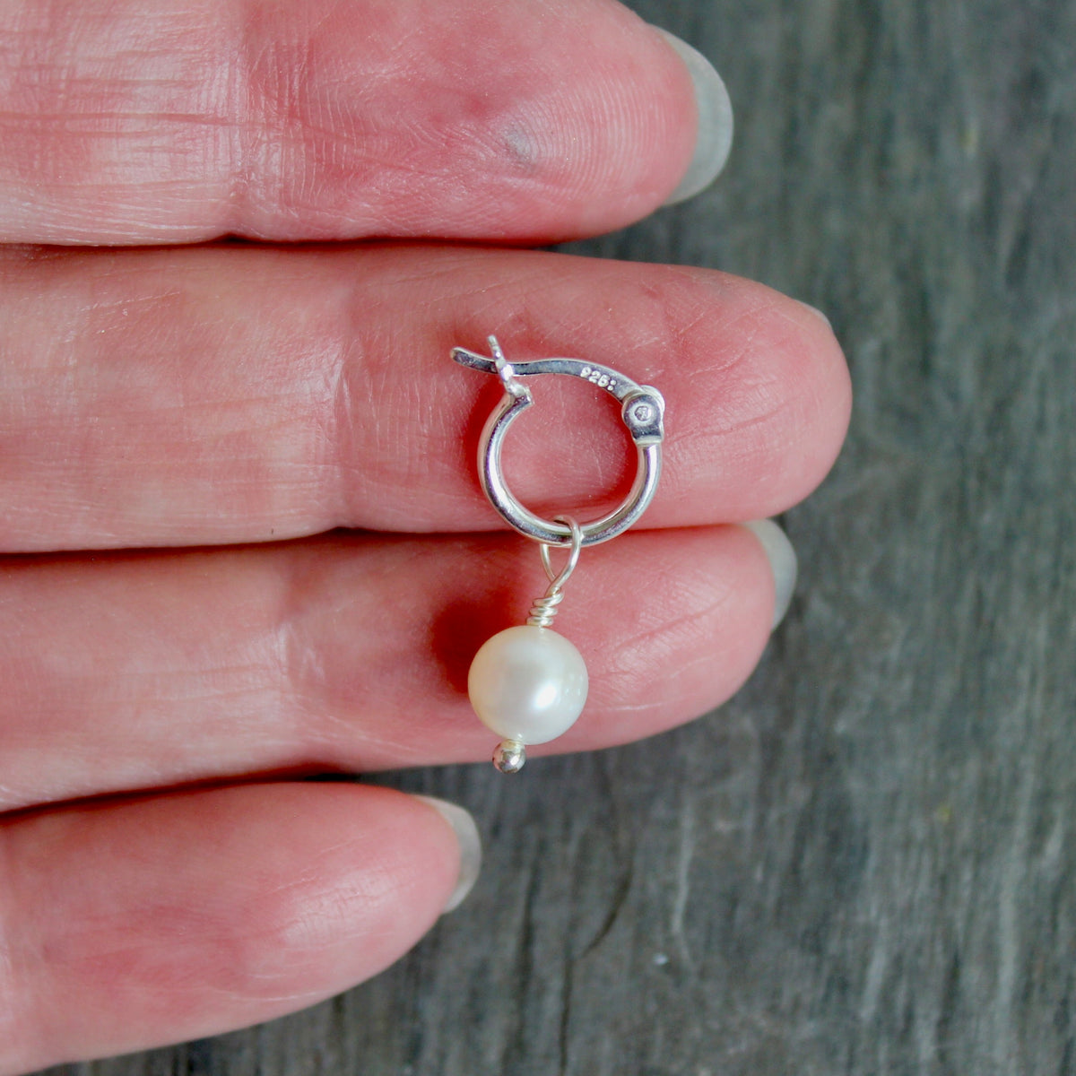 Sterling Silver Hoop Earrings with Freshwater Pearl Drop 10mm | Handmade | Sterling Silver