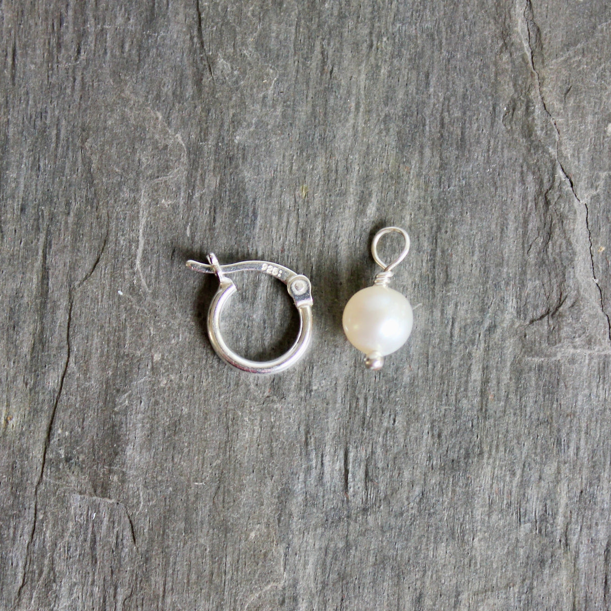 Sterling Silver Hoop Earrings with Freshwater Pearl Drop 10mm | Handmade | Sterling Silver