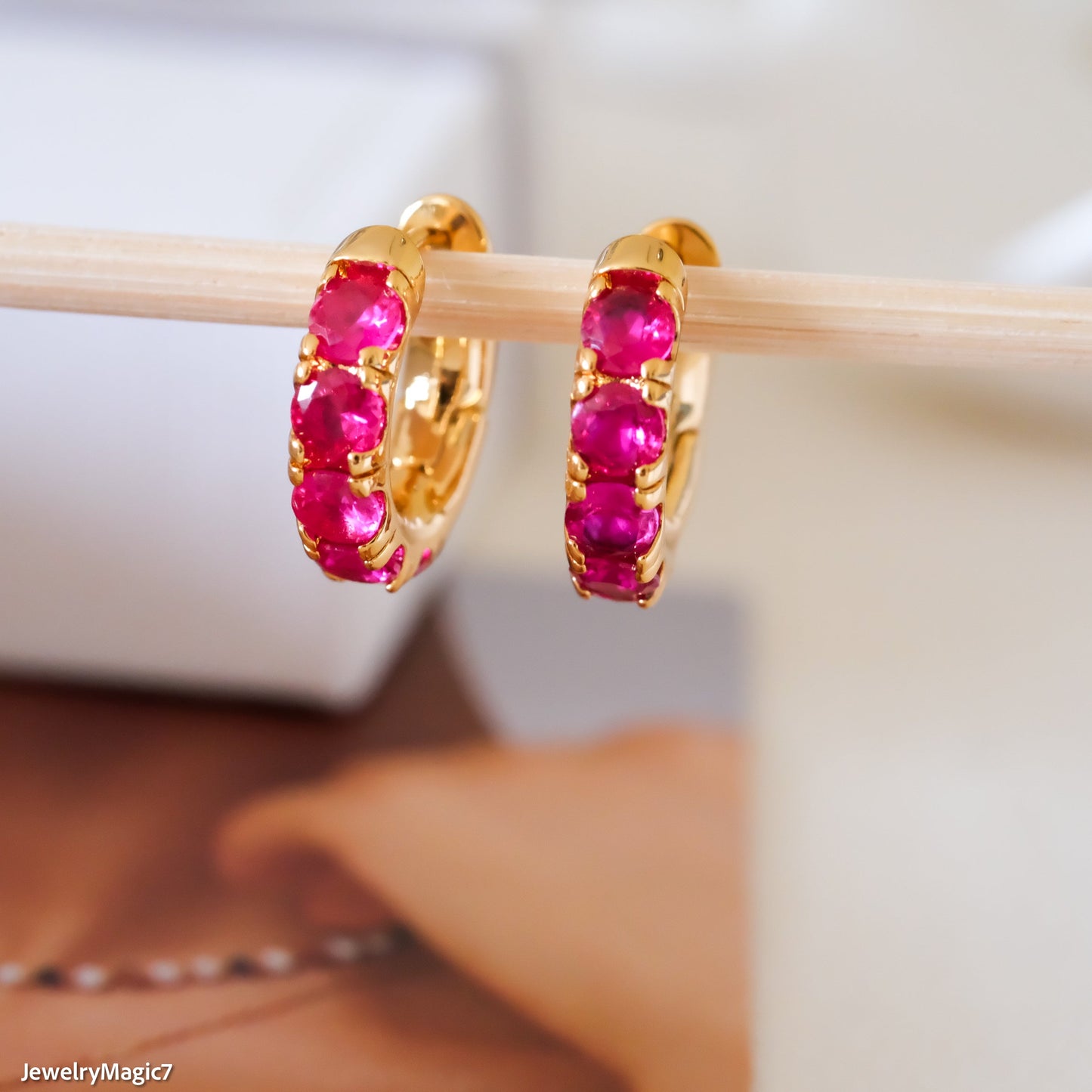 Ruby Cz Huggie Earrings