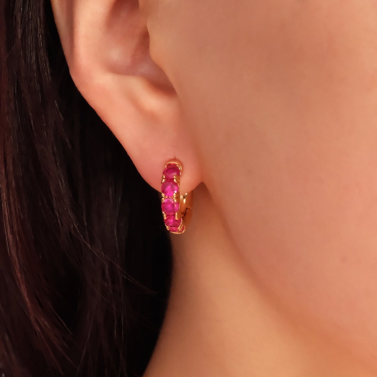 Ruby Cz Huggie Earrings