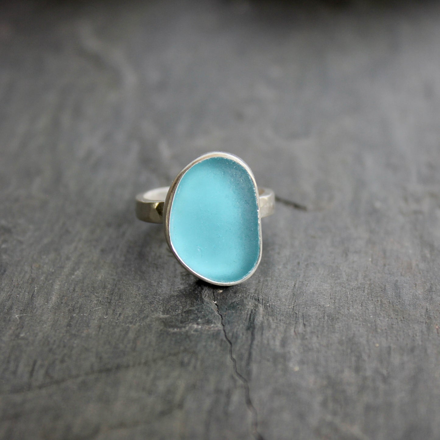 Aqua Turquoise Blue Sea Glass Ring | Handmade | Sterling Silver | Size 8 1/2
