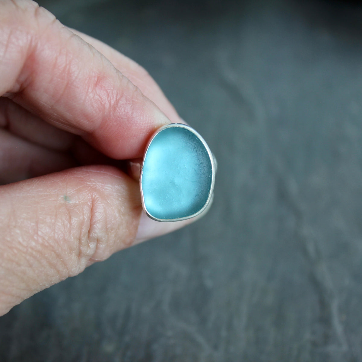 Small Size Turquoise Blue Sea Glass Ring | Handmade | Sterling Silver | Size 4 1/2
