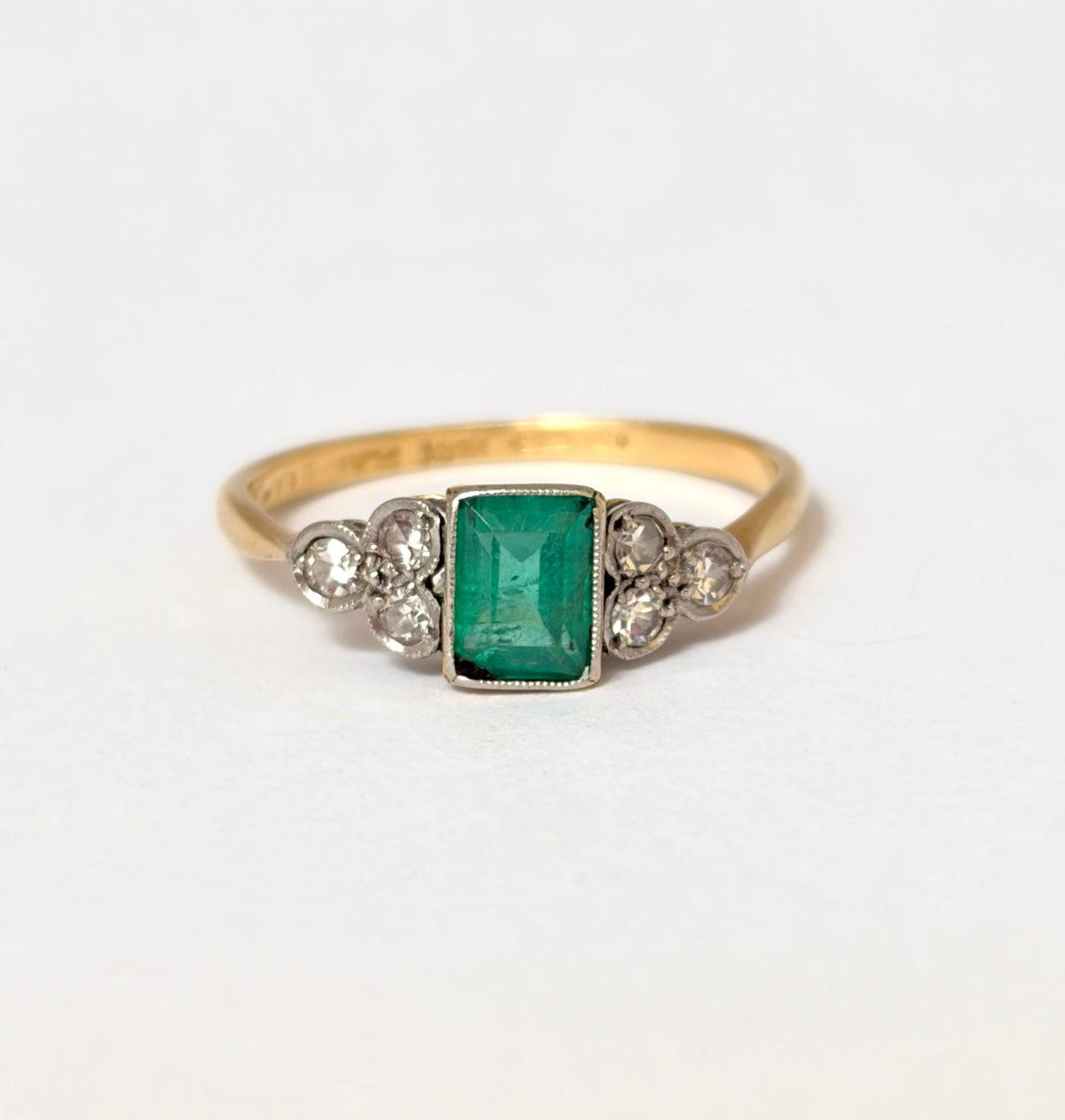 Vintage, 18ct Gold Emerald and Diamond Engagement Ring