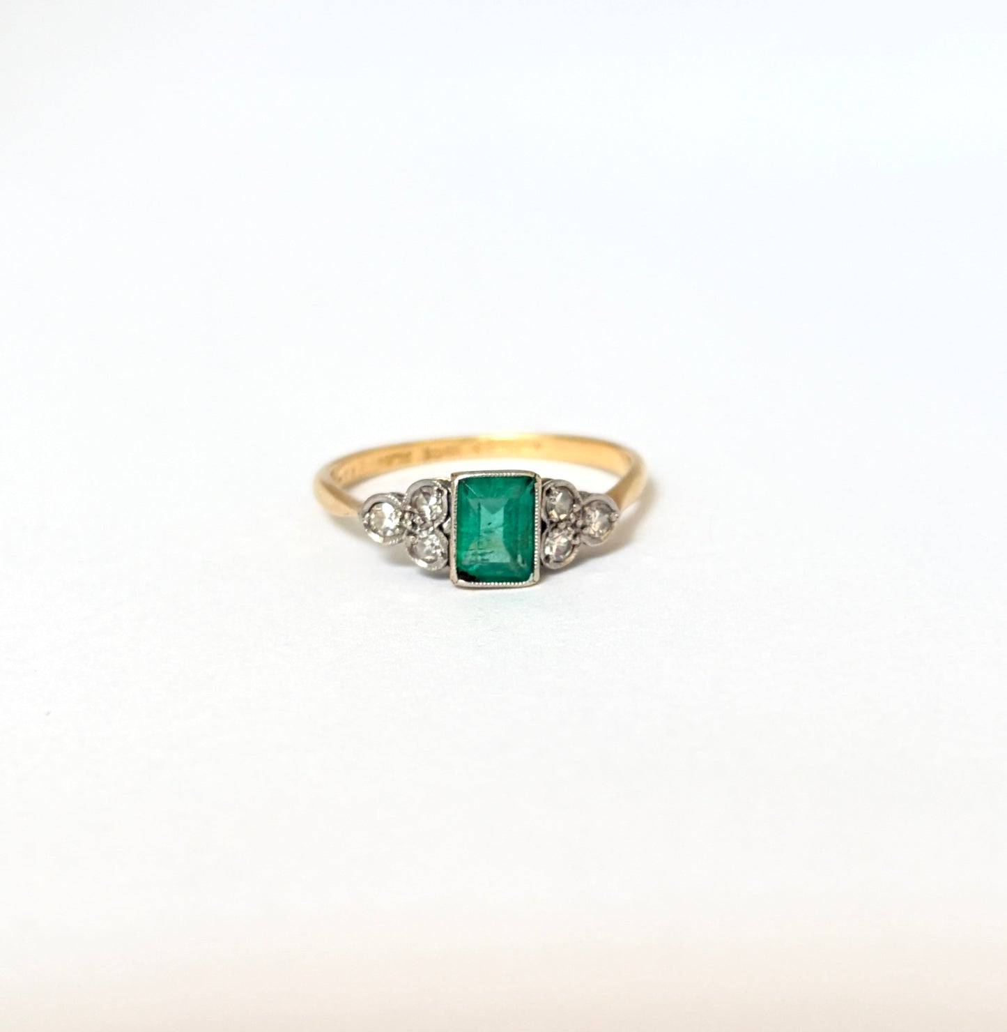 Vintage, 18ct Gold Emerald and Diamond Engagement Ring