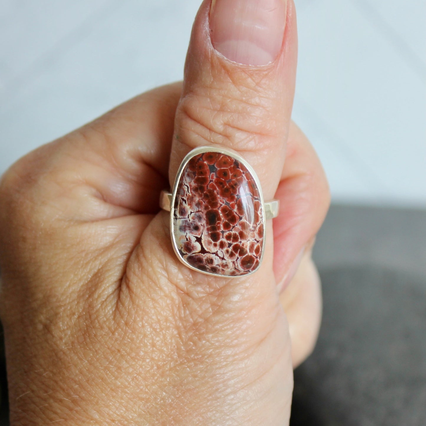 Oregon Orbicular Jasper Statement Ring Size 10.5 | PNW Gemstone | Handmade Sterling Silver