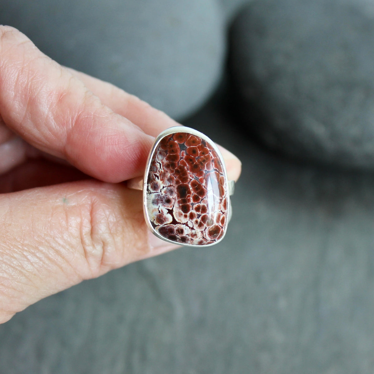 Oregon Orbicular Jasper Statement Ring Size 10.5 | PNW Gemstone | Handmade Sterling Silver