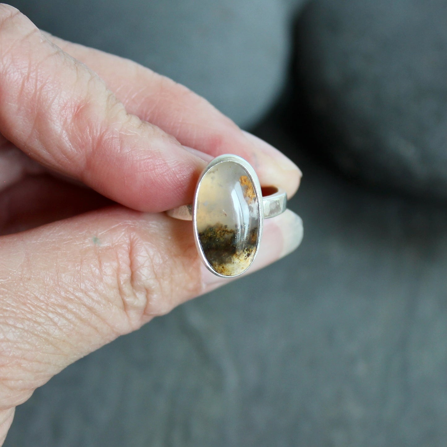 Graveyard Point Plume Agate Statement Ring Size 7 | Oregon Gemstone | Handmade Sterling Silver