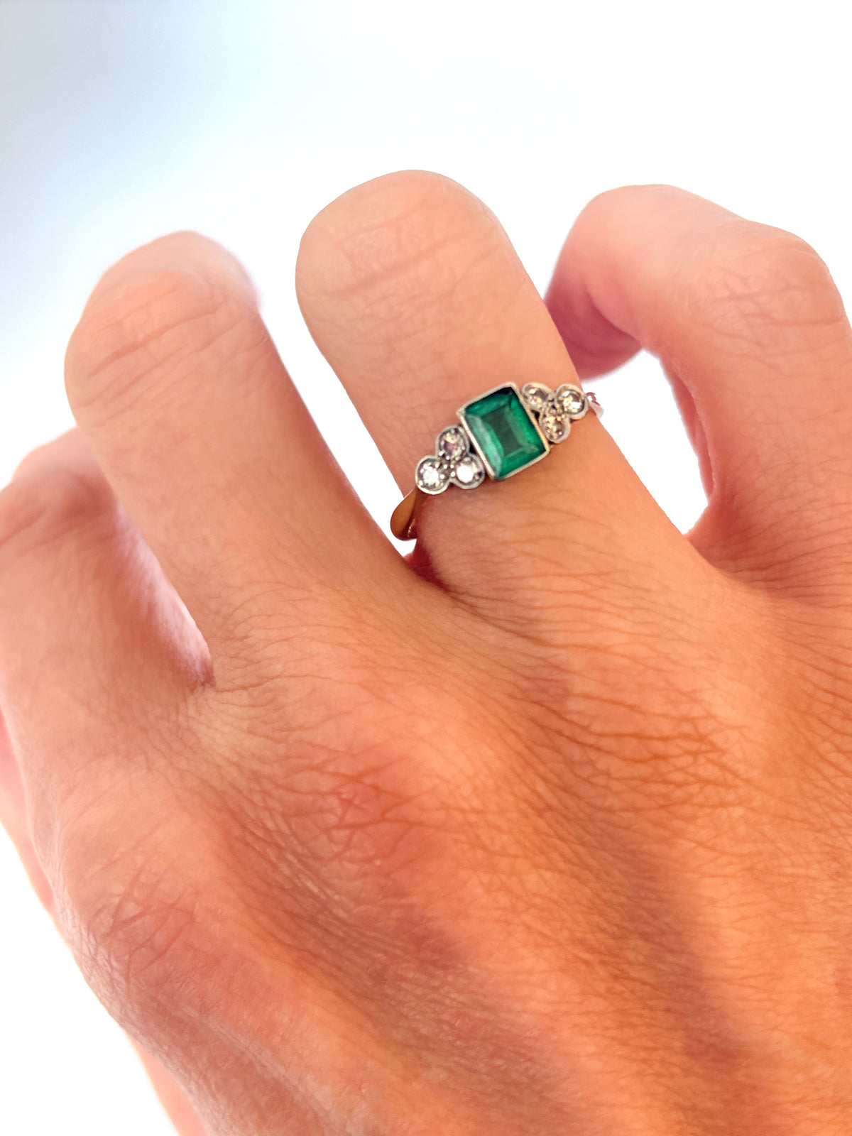 Vintage, 18ct Gold Emerald and Diamond Engagement Ring