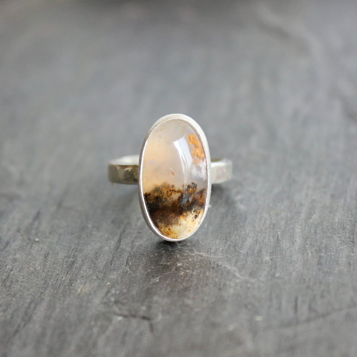 Graveyard Point Plume Agate Statement Ring Size 7 | Oregon Gemstone | Handmade Sterling Silver