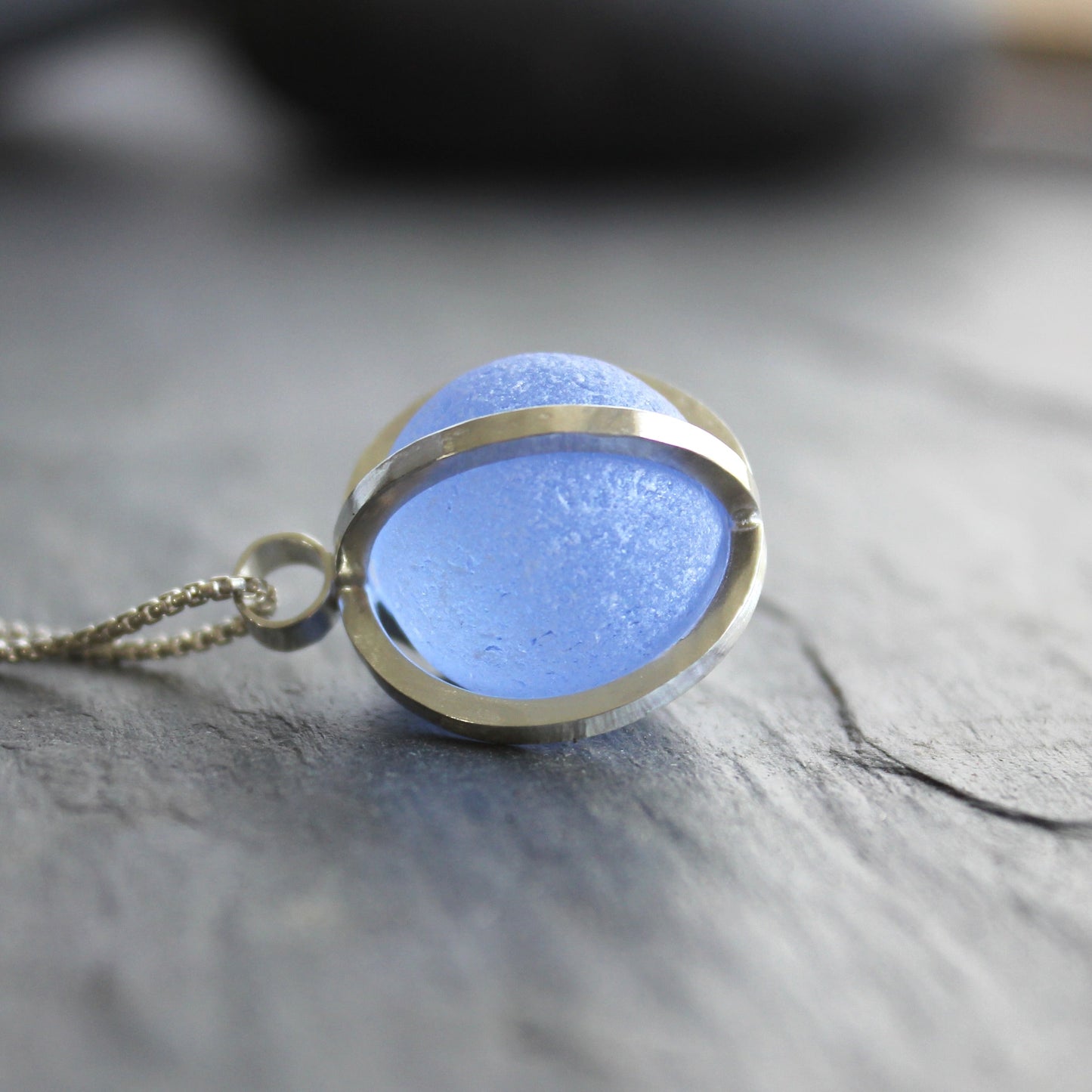 Cornflower Blue Caged Sea Glass Marble Necklace | Sterling Silver | Handmade