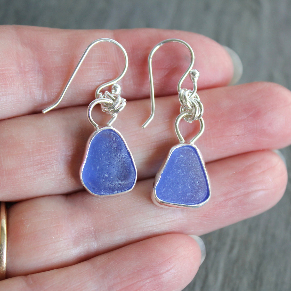 Cobalt Blue Dangly Sea Glass Earrings | Handmade | Sterling Silver