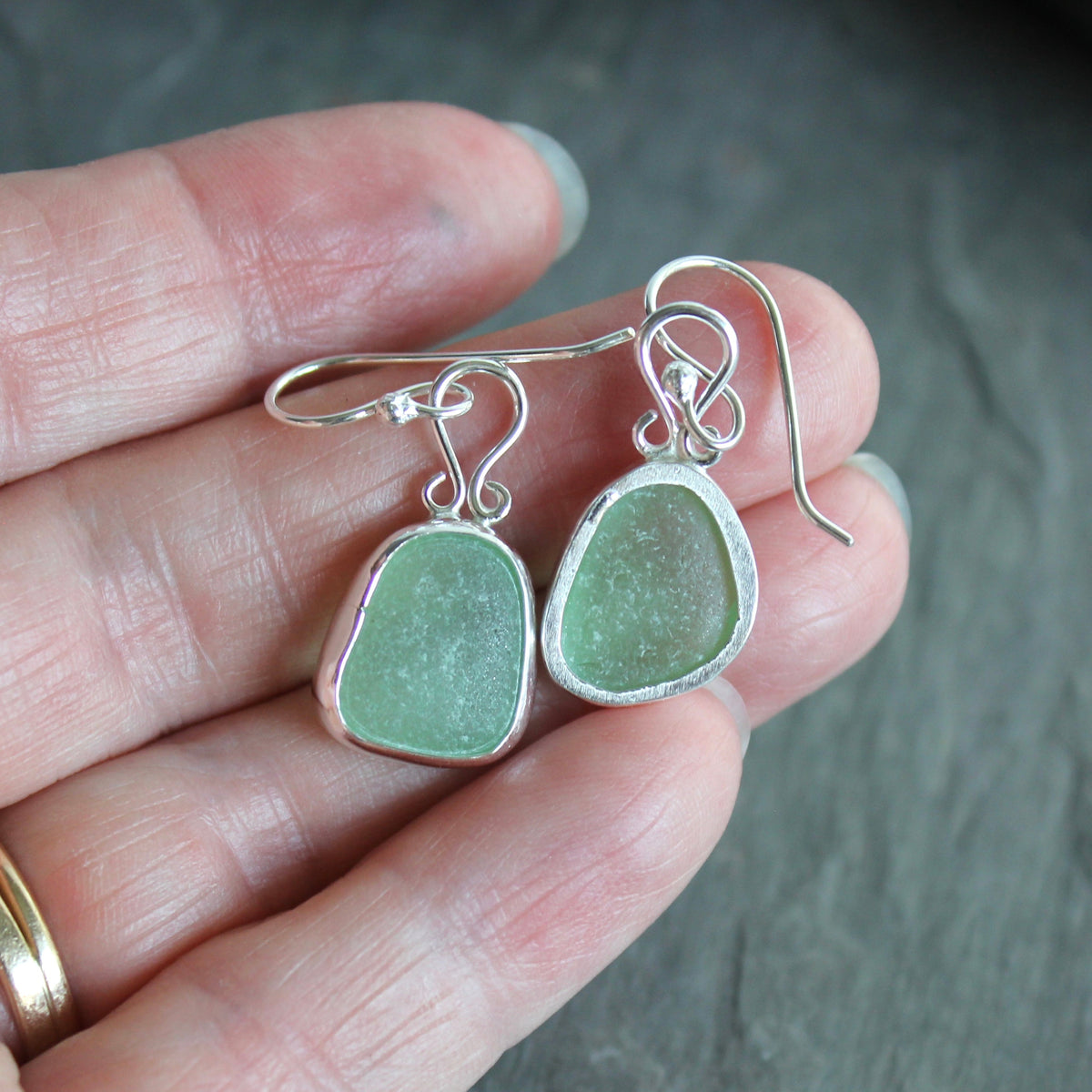 Sea Foam Mint Green Sea Glass Earrings | Handmade | Sterling Silver