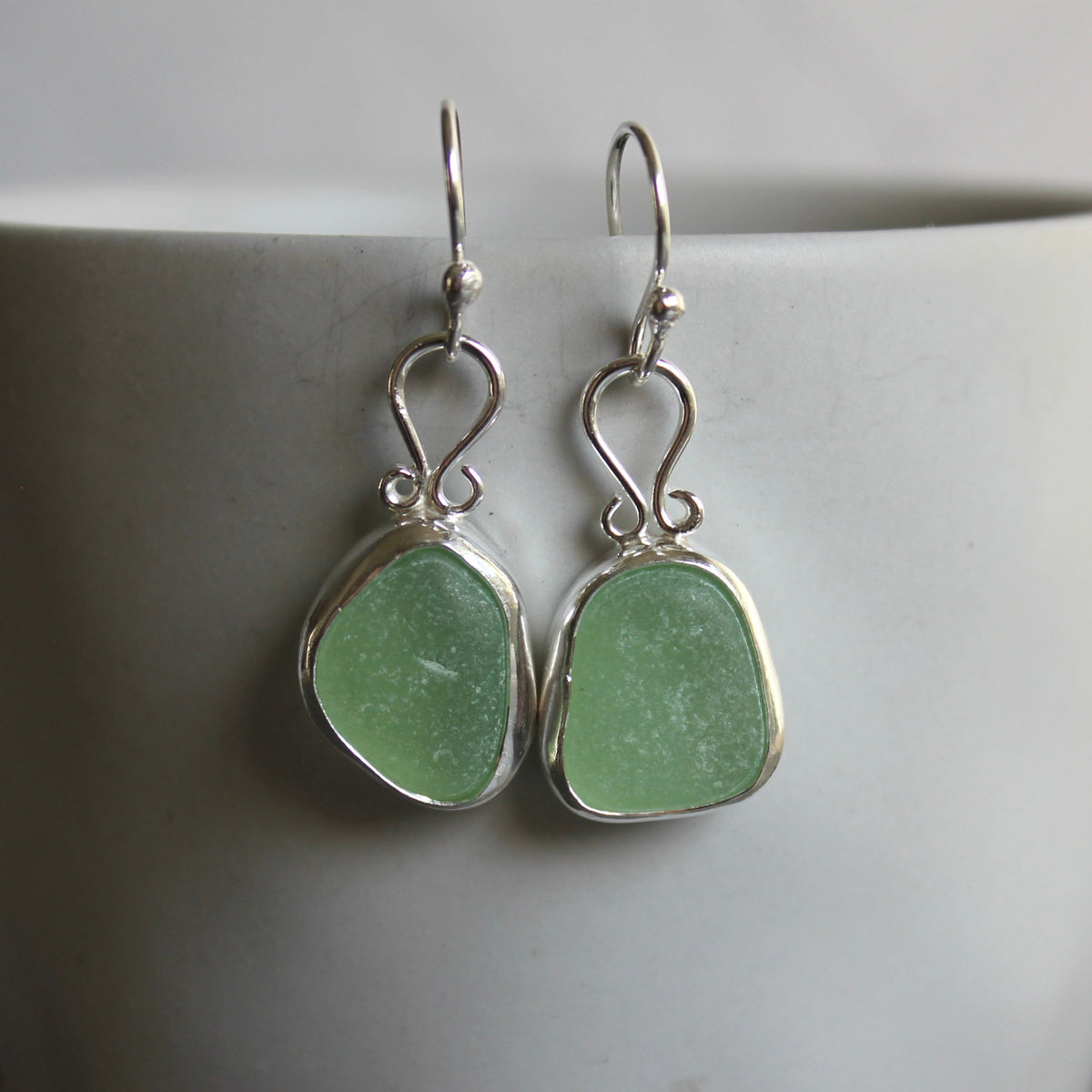Sea Foam Mint Green Sea Glass Earrings | Handmade | Sterling Silver