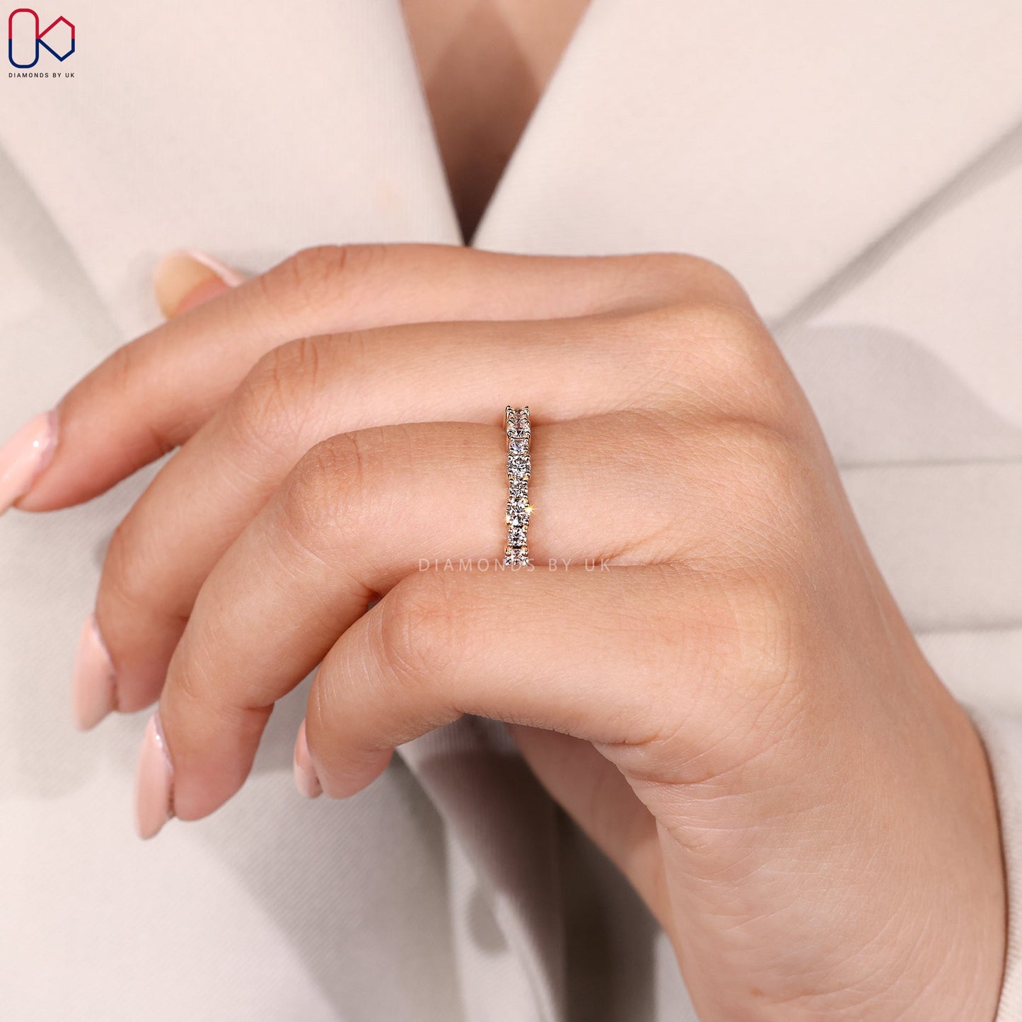 Round Diamond Wedding Band in Half Eternity