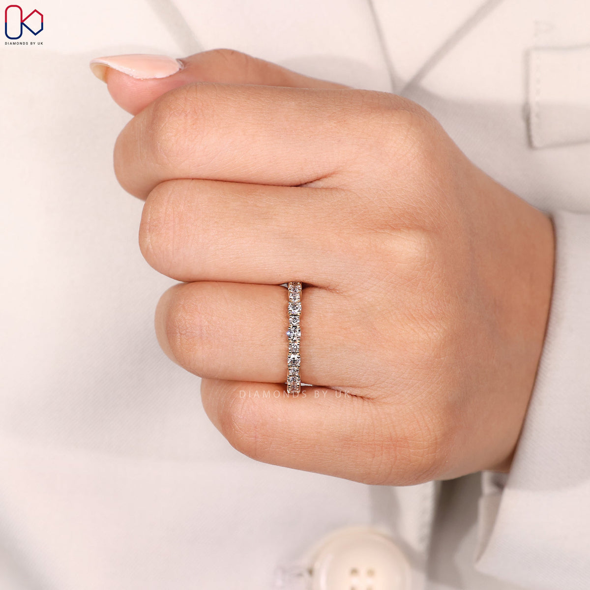 Round Diamond Wedding Band in Half Eternity