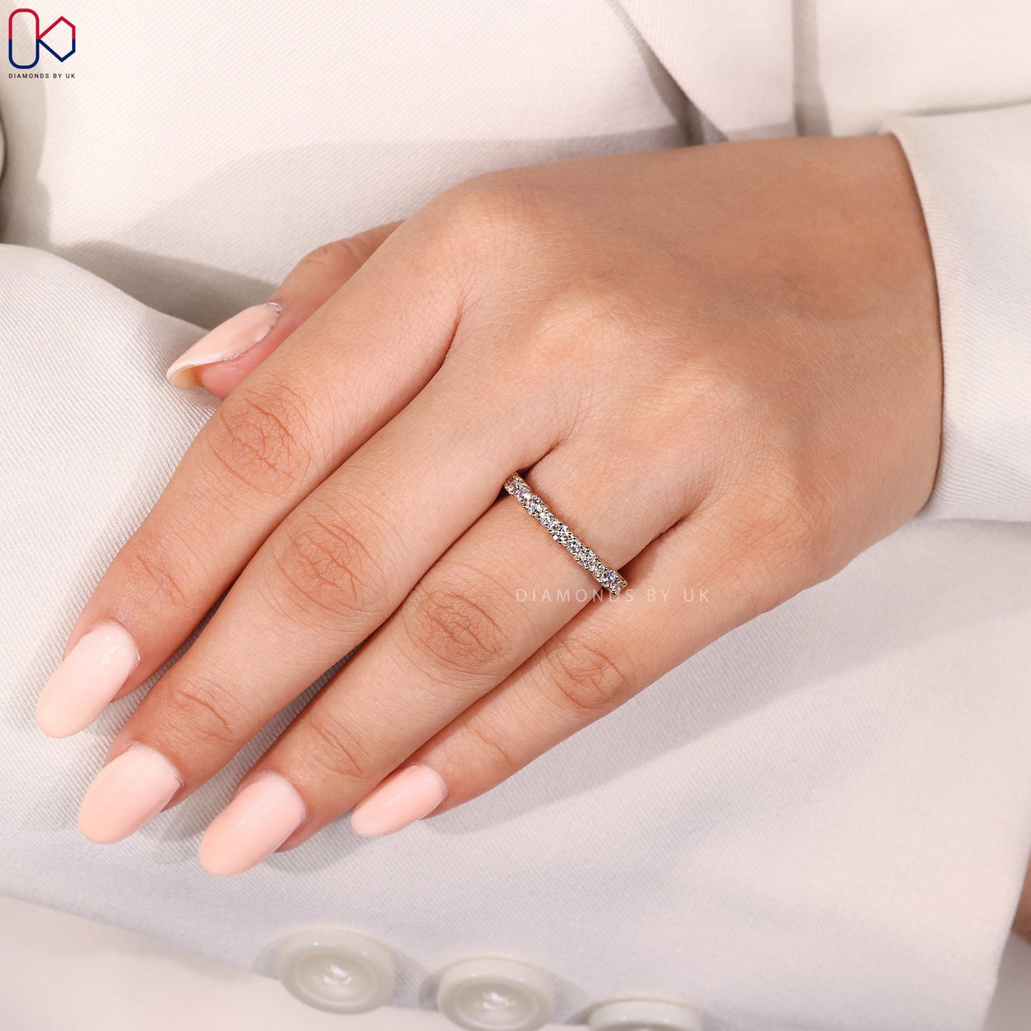Round Diamond Wedding Band in Half Eternity