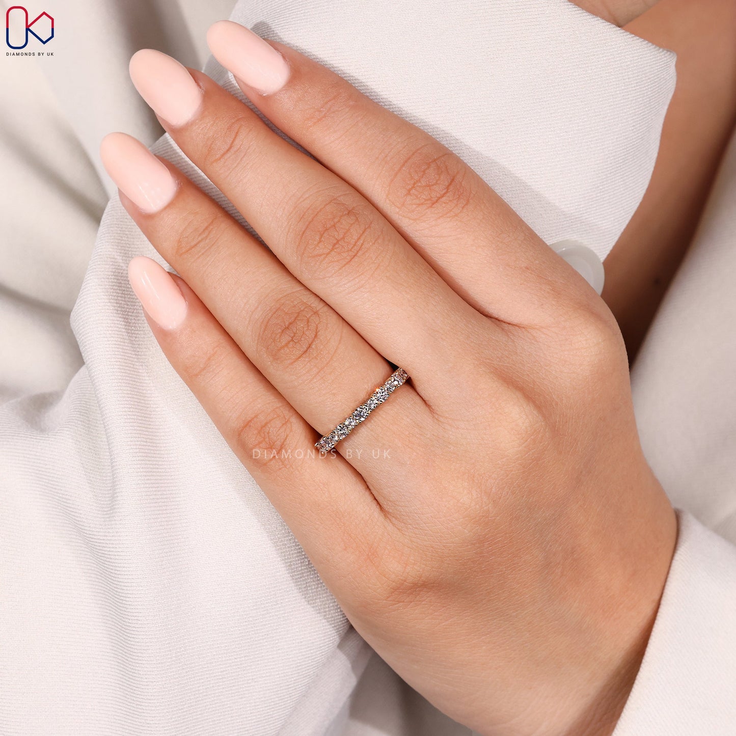 Round Diamond Wedding Band in Half Eternity