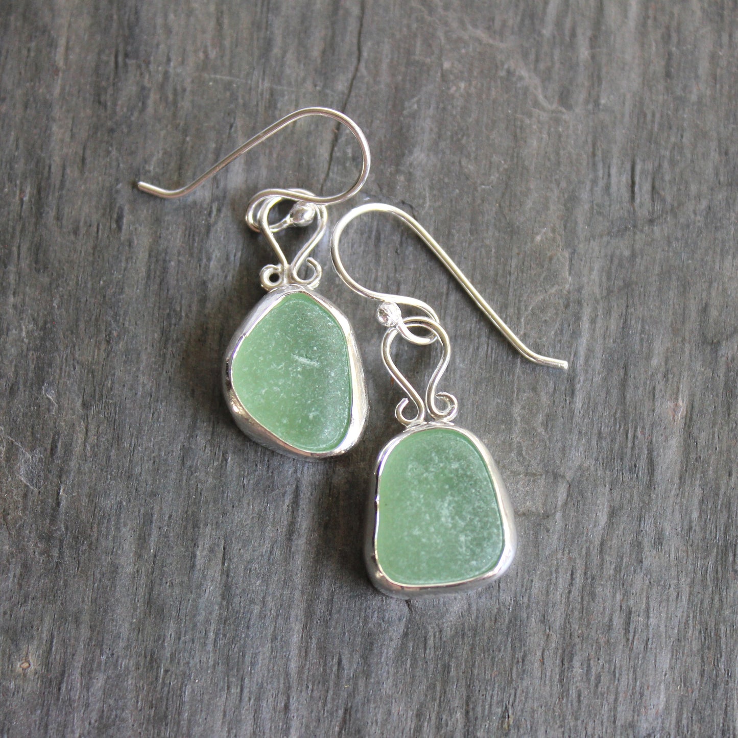 Sea Foam Mint Green Sea Glass Earrings | Handmade | Sterling Silver