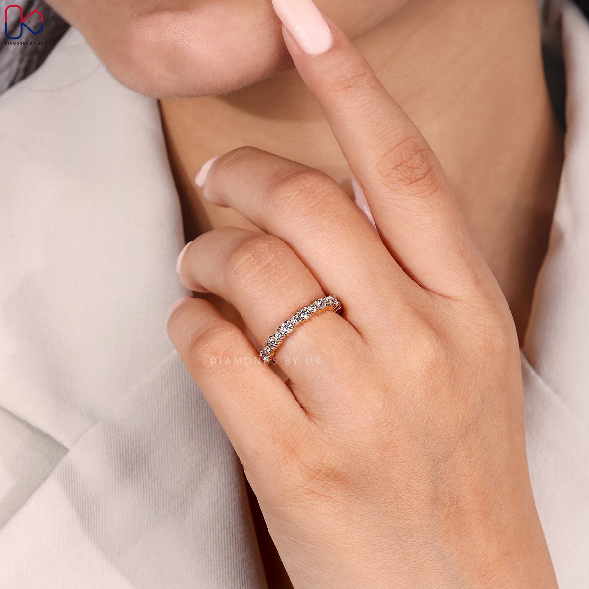 Round Diamond Wedding Band in Half Eternity