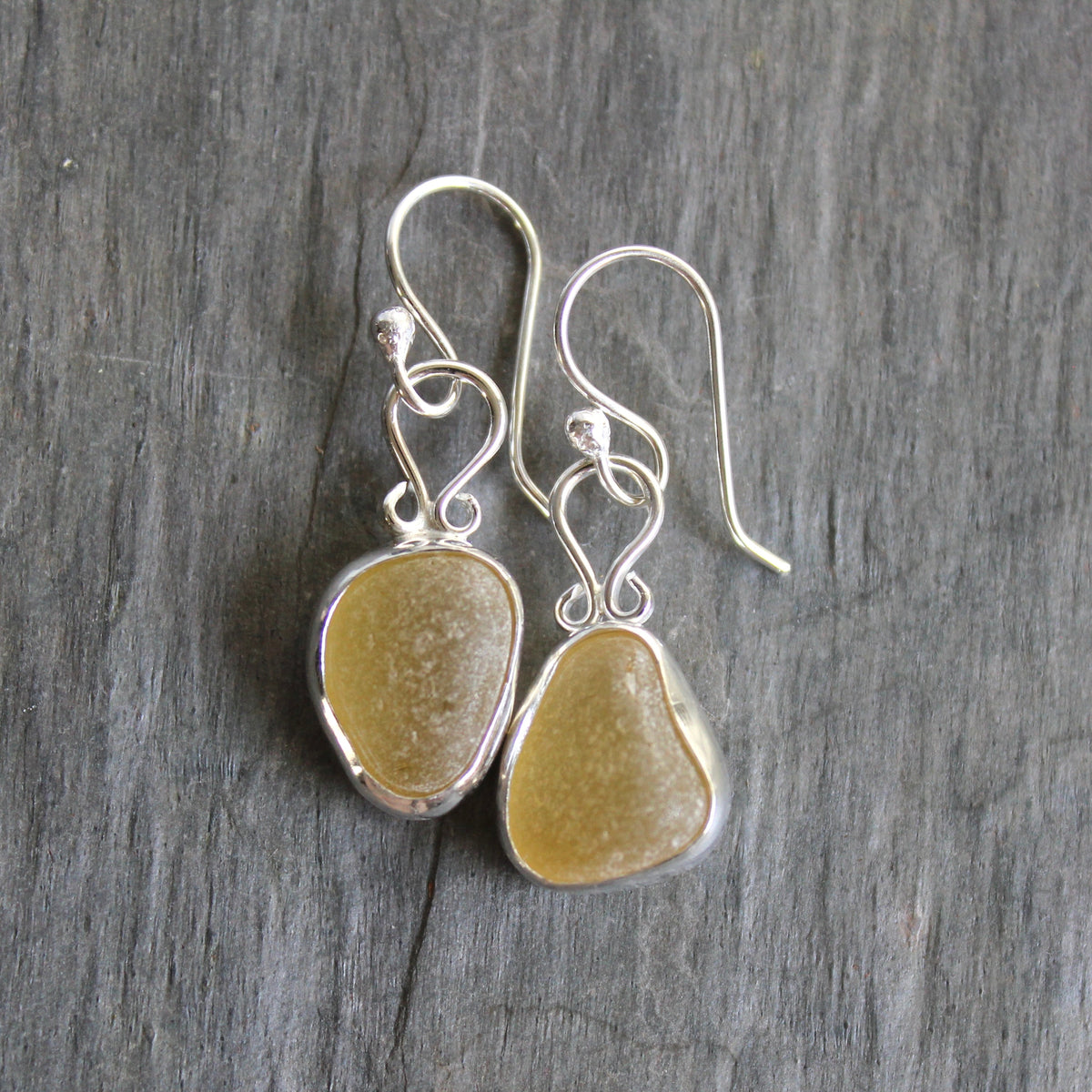 Rare Yellow Dangly Sea Glass Earrings | Handmade | Sterling Silver