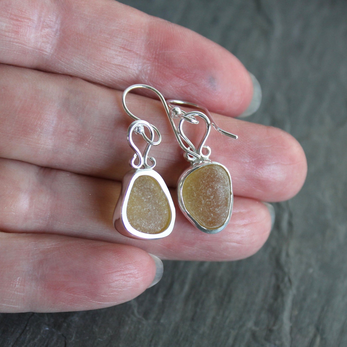 Rare Yellow Dangly Sea Glass Earrings | Handmade | Sterling Silver