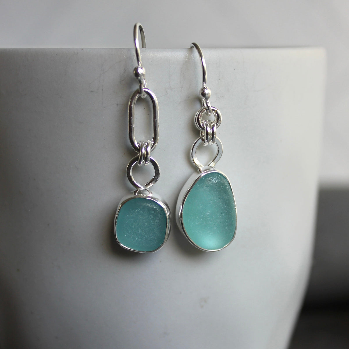 Mismatched Turquoise Blue Sea Glass Earrings | Handmade | Sterling Silver