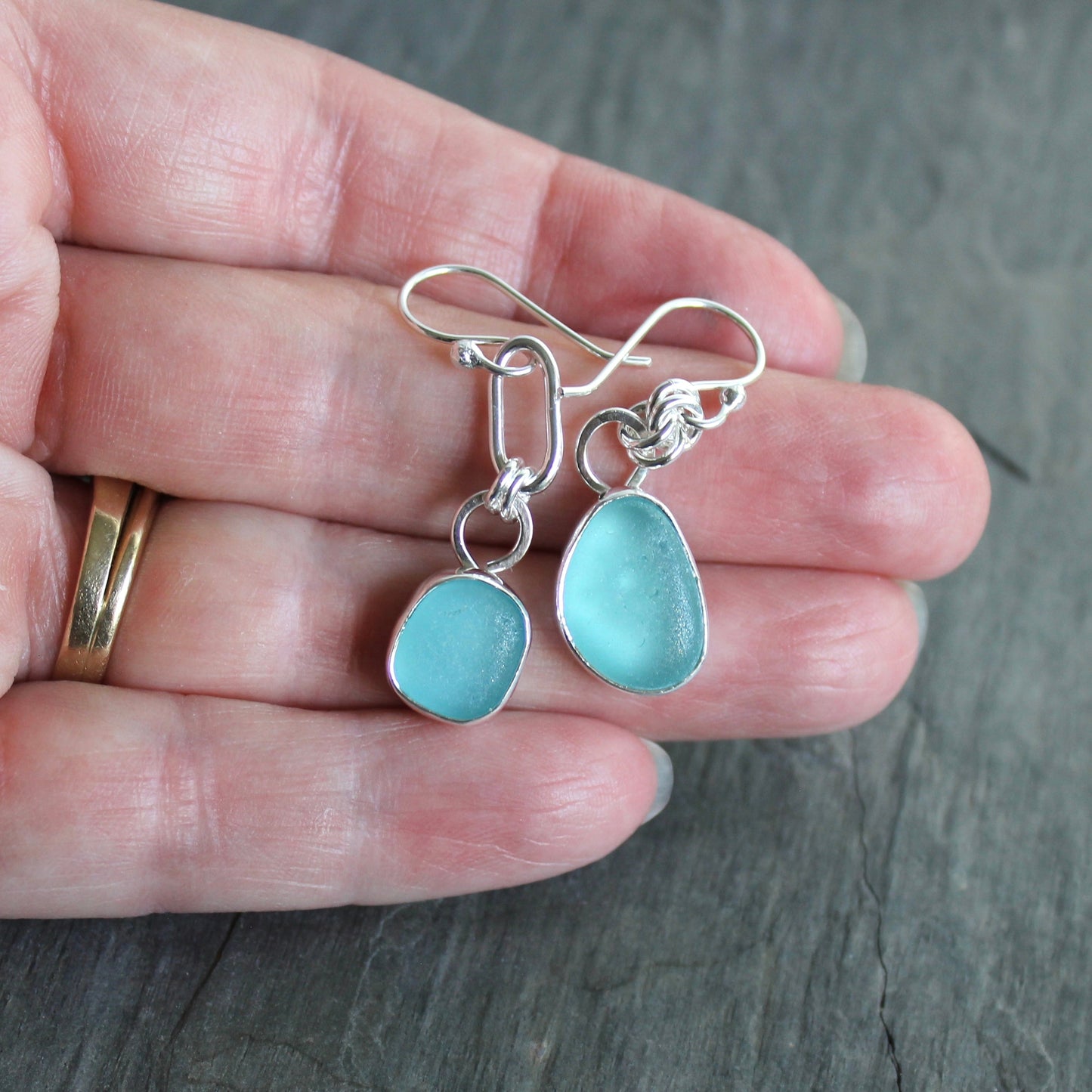 Mismatched Turquoise Blue Sea Glass Earrings | Handmade | Sterling Silver
