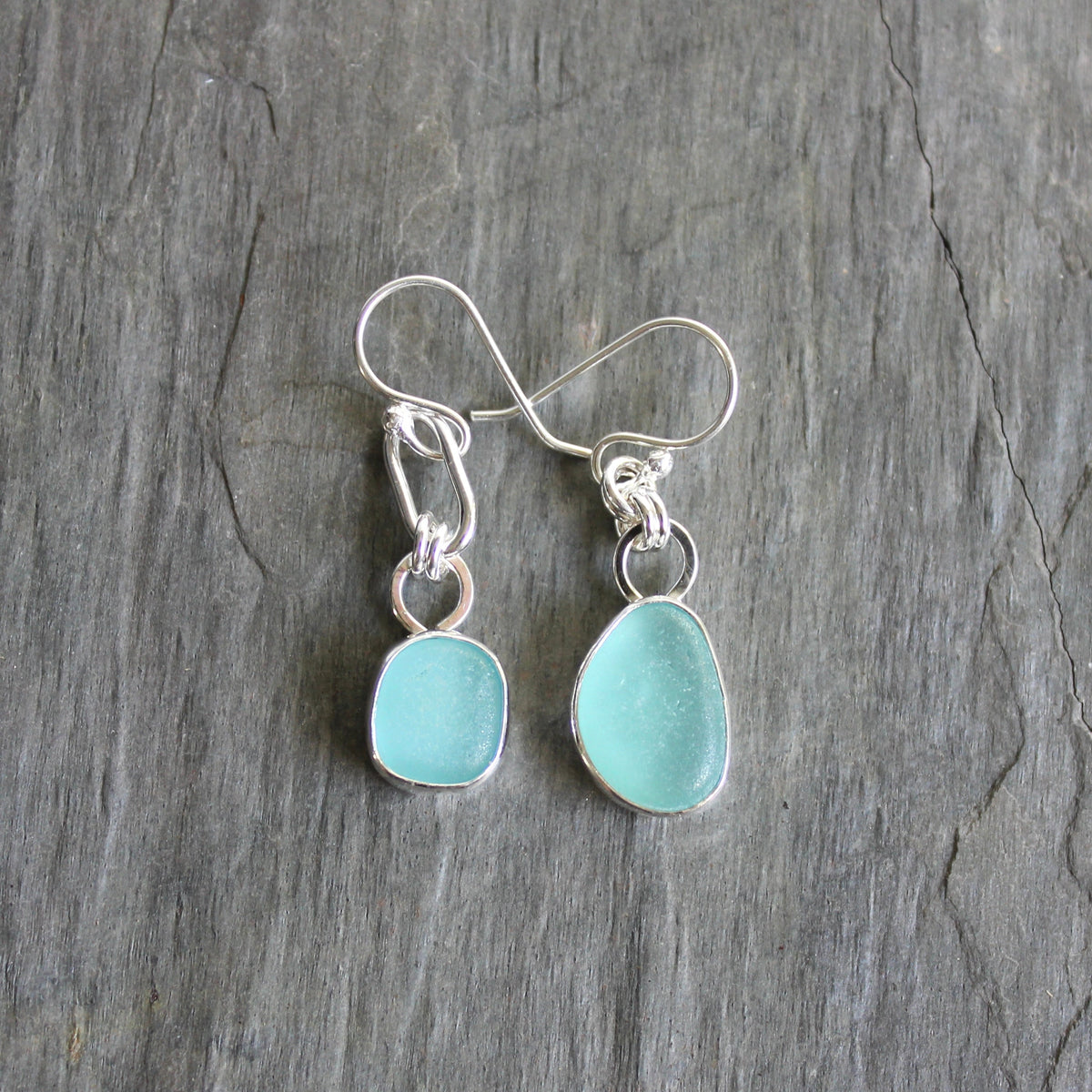 Mismatched Turquoise Blue Sea Glass Earrings | Handmade | Sterling Silver